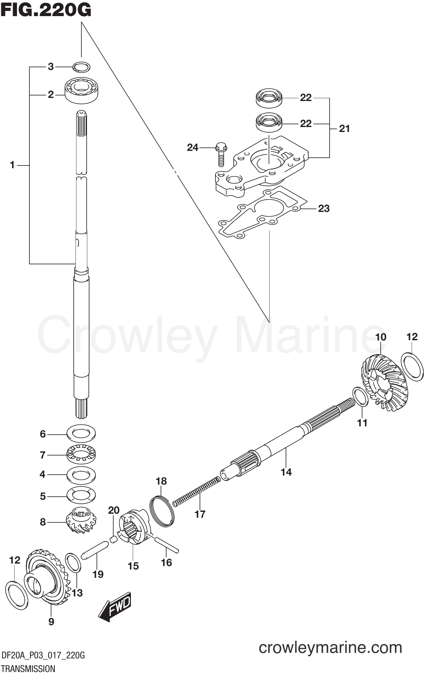 Suzuki Marine DF9.9BTH 710001~ - TRANSMISSION (DF20A P03)
