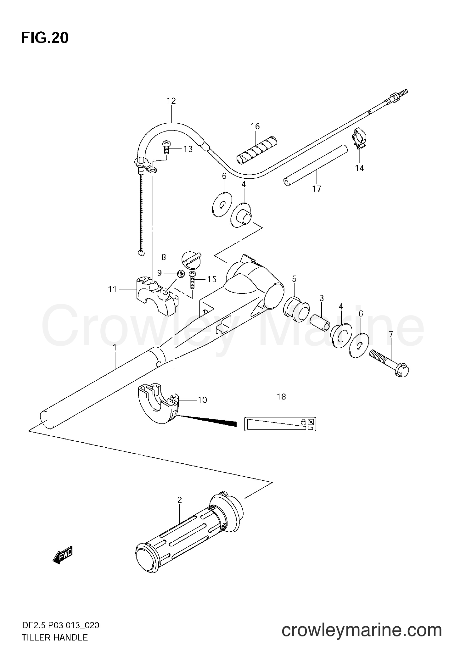 Suzuki Marine DF2.5 00252F-310001~ - TILLER HANDLE