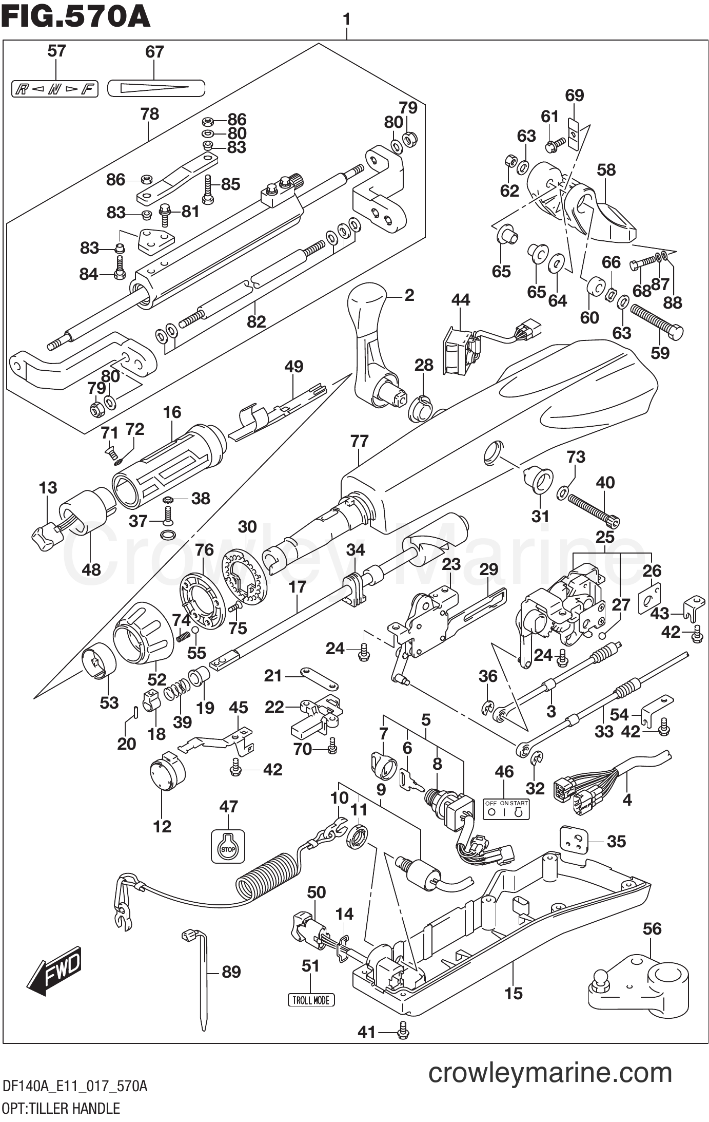 Suzuki Marine DF140AT 710001~ - OPT:TILLER HANDLE (DF100AT E11)