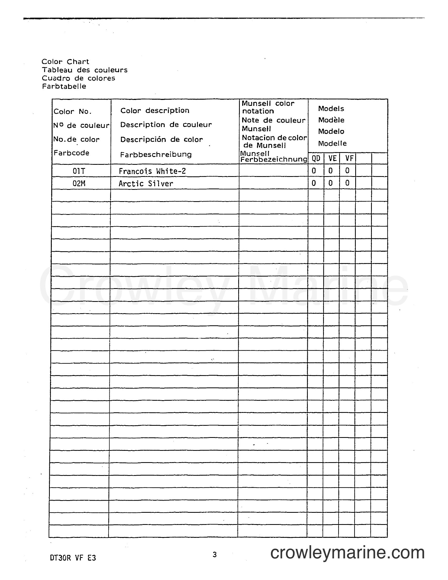 Suzuki Marine DT30 - COLOR CHART