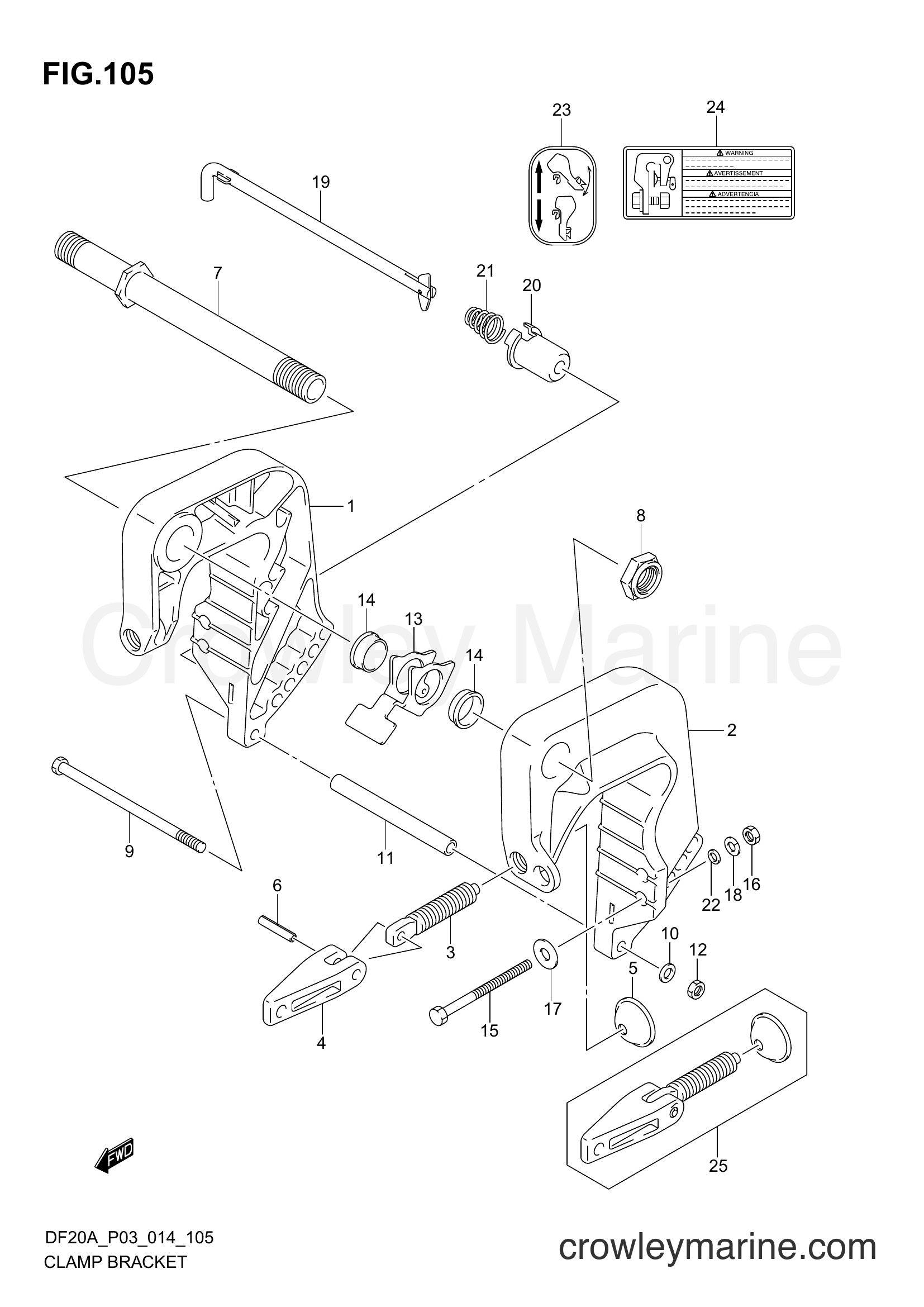 Suzuki Marine DF20A 02002F-410001~ - CLAMP BRACKET (DF9,9BR P03)