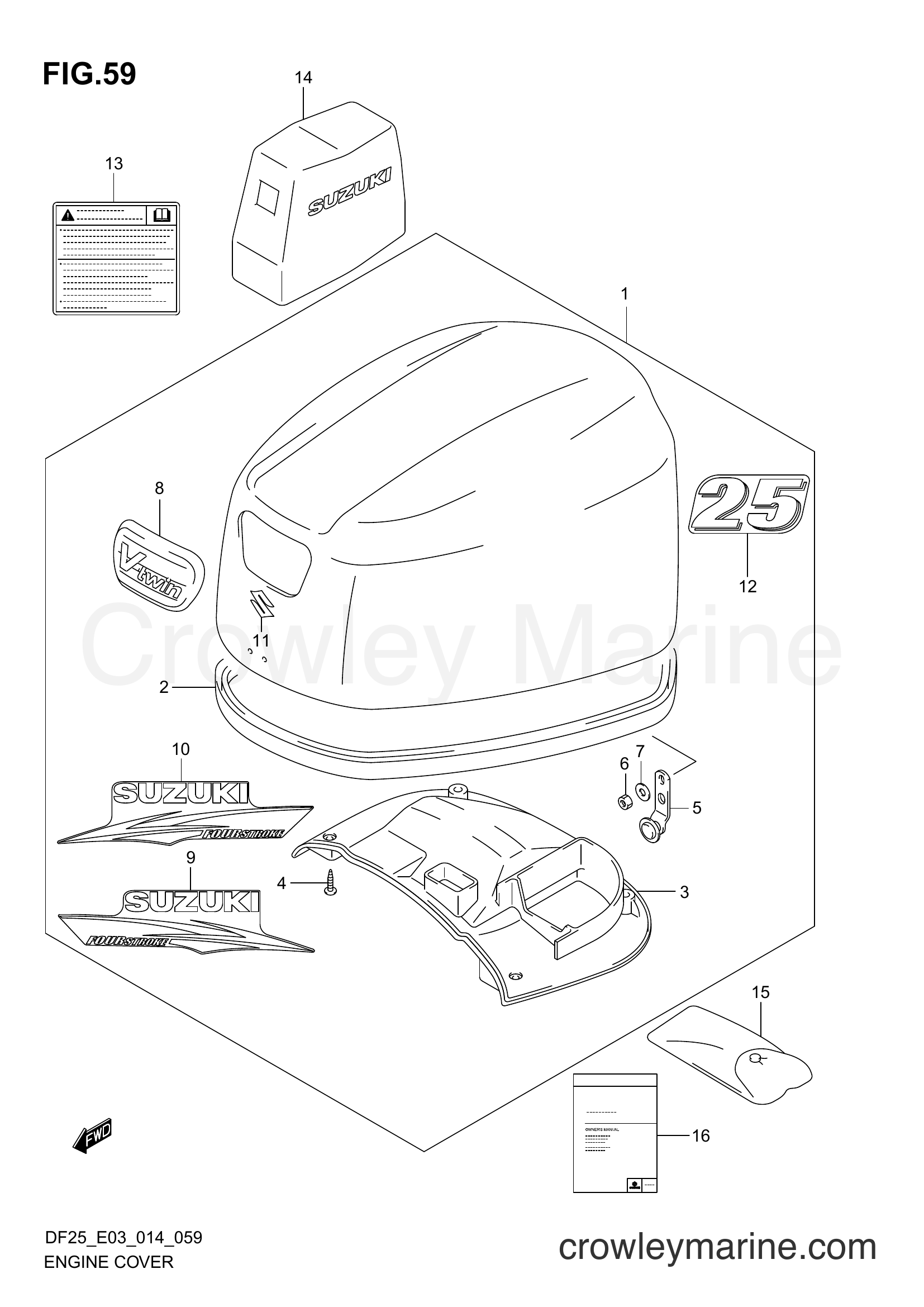 Suzuki Marine DF25 02503F-410001~ - ENGINE COVER (DF25R E03)