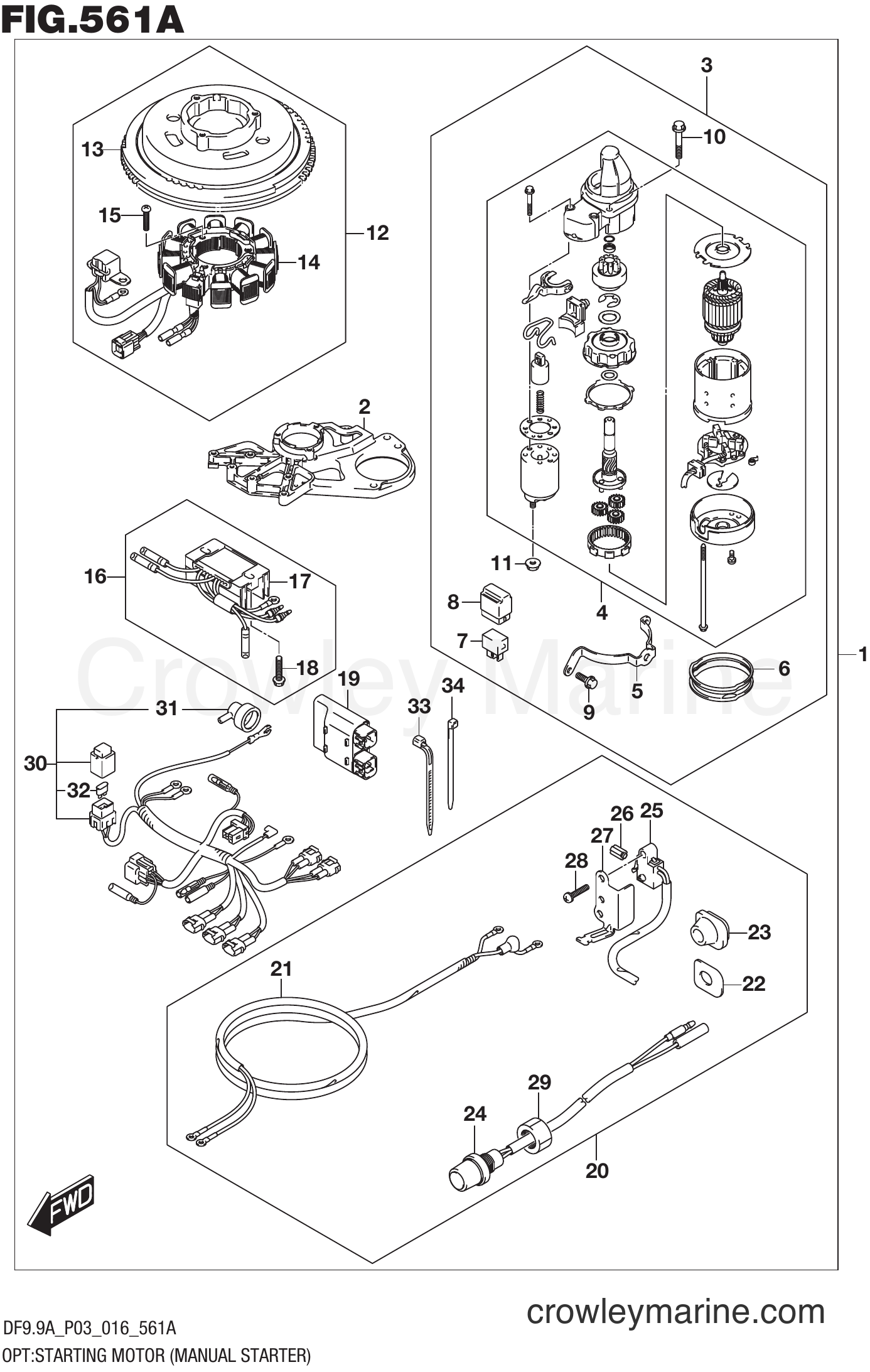Suzuki Marine DF8A 610001~ - OPT:STARTING MOTOR (MANUAL STARTER)  (DF8A P03)