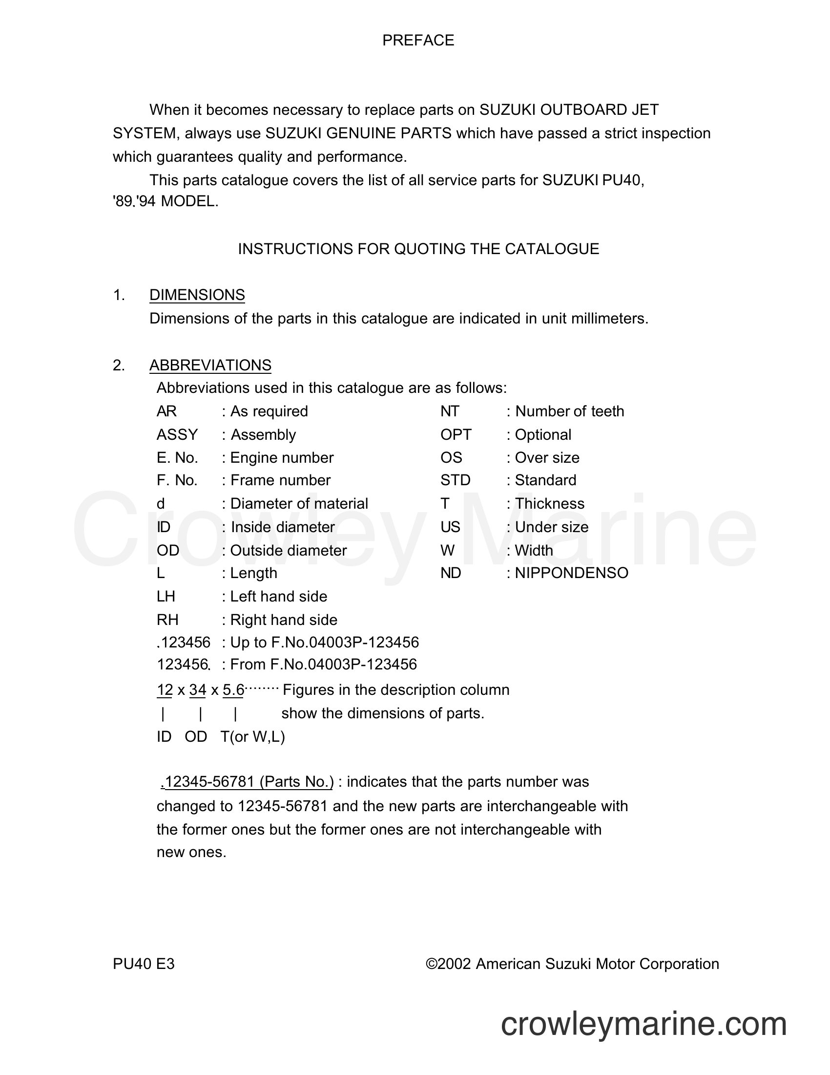 Suzuki Marine PU40 - PREFACE