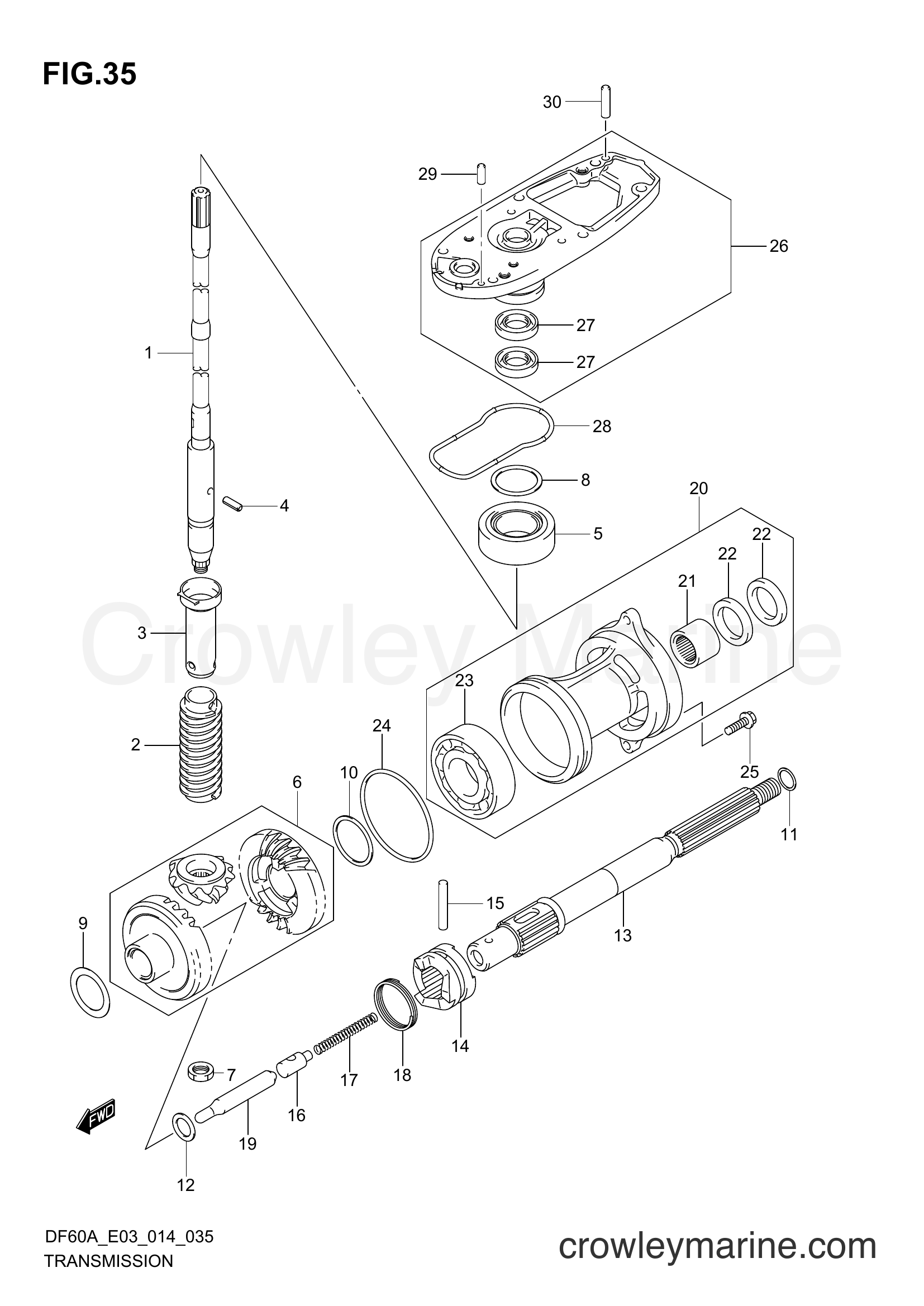 Suzuki Marine DF60A 410001~ - TRANSMISSION (DF50A E03)
