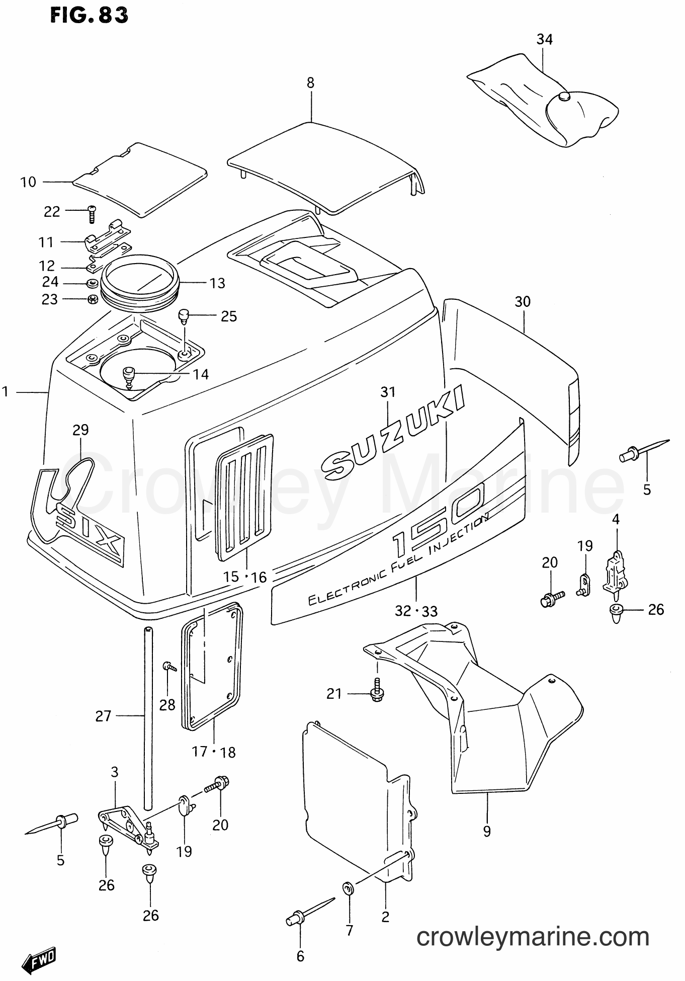 Suzuki Marine DT225 - ENGINE COVER (DT150S)(MODEL:94~97)