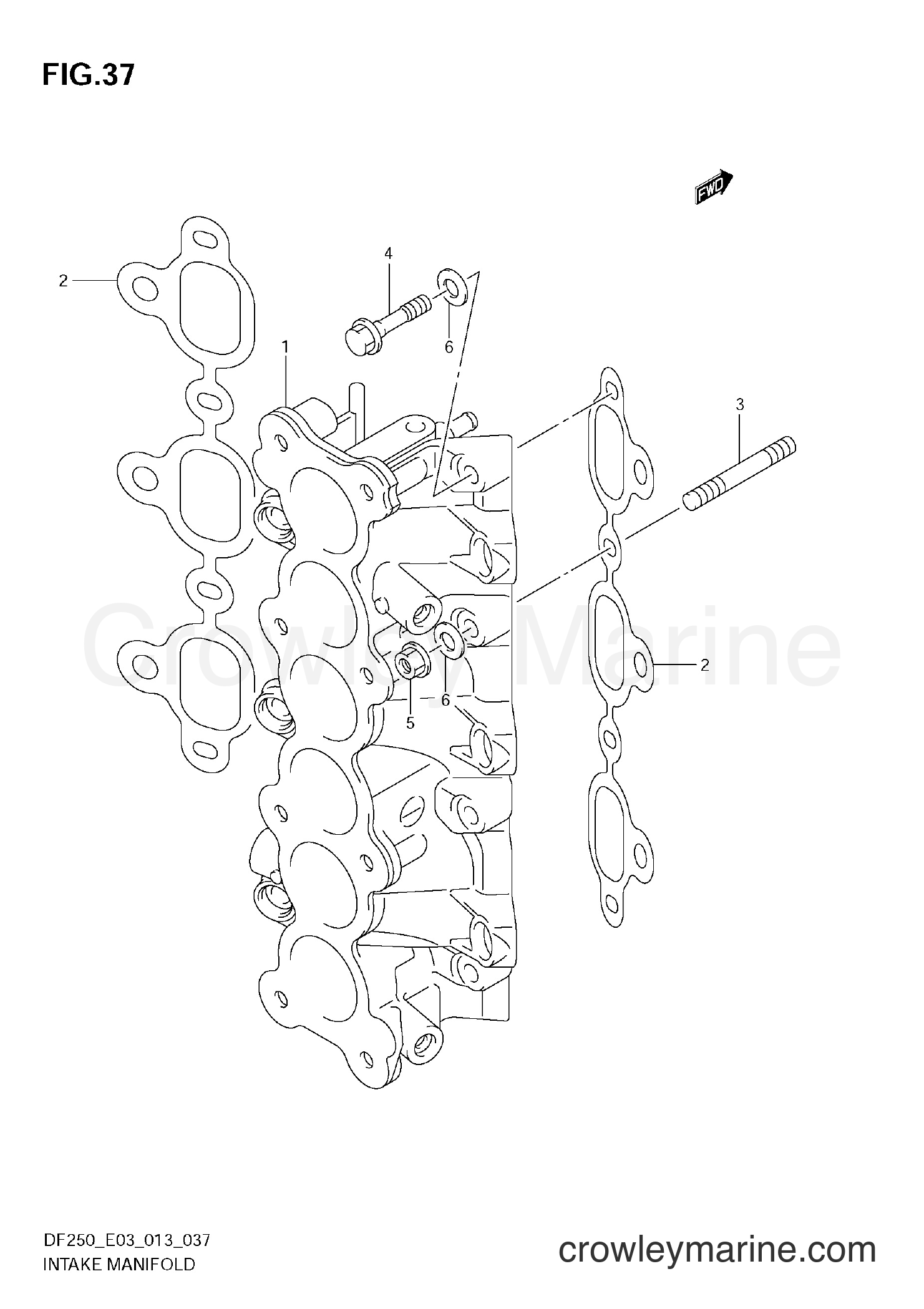 INTAKE MANIFOLD - Serial Range Four-Stroke Outboard 200 DF200 310001 ...