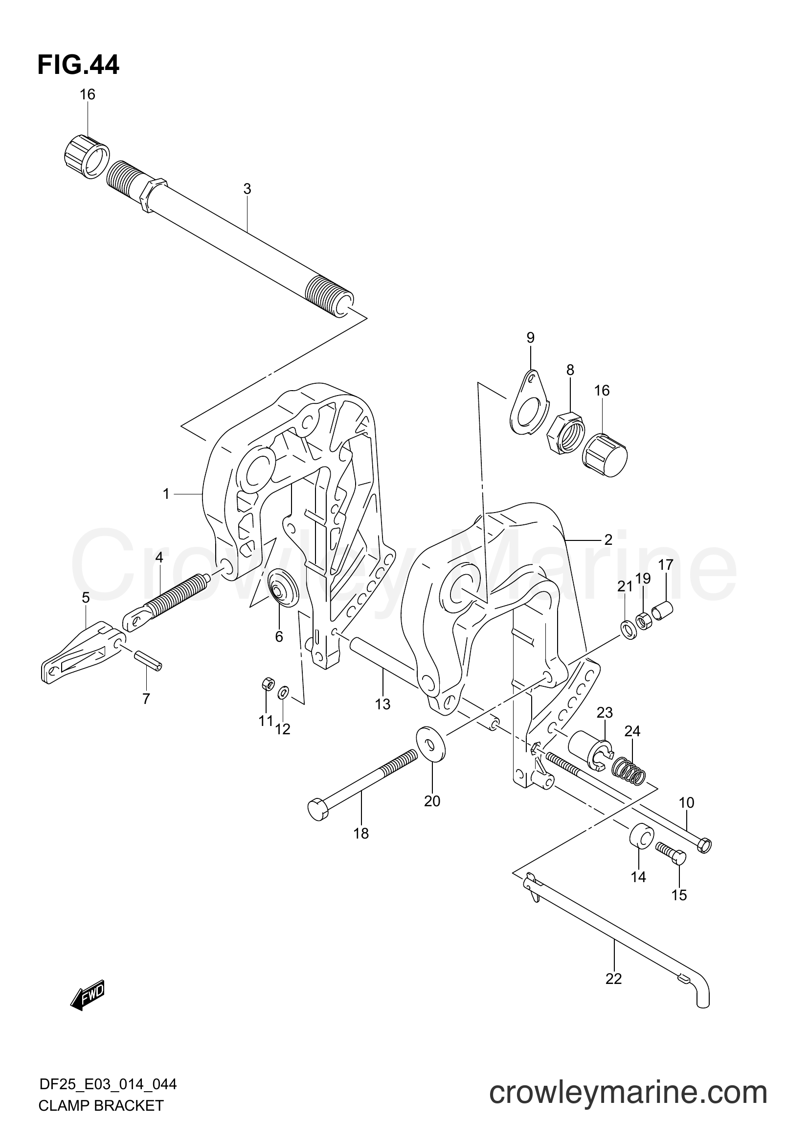 Suzuki Marine DF25 02503F-410001~ - CLAMP BRACKET (DF25 E03)