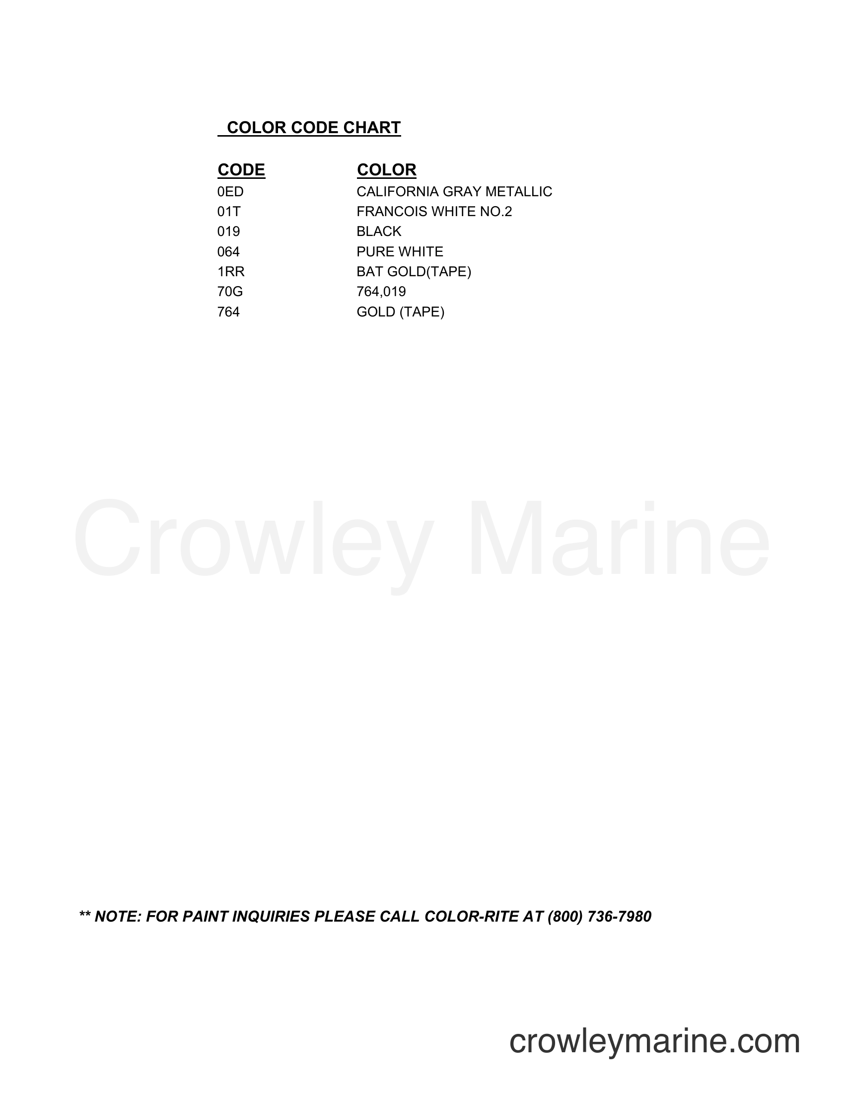 Suzuki Marine PU85 - COLOR CHART