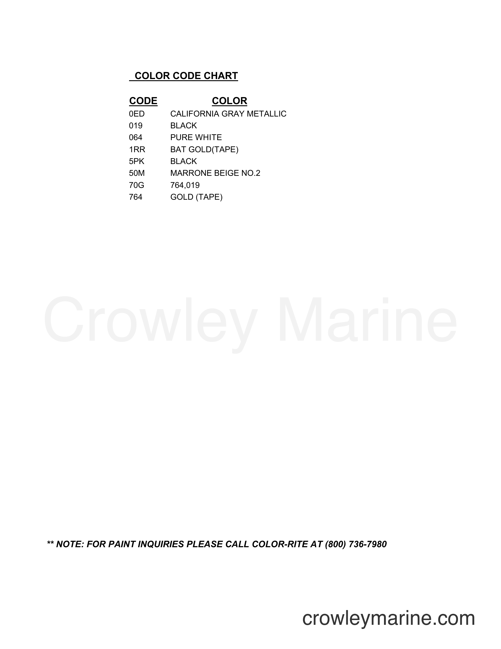 Suzuki Marine DT15C - COLOR CHART