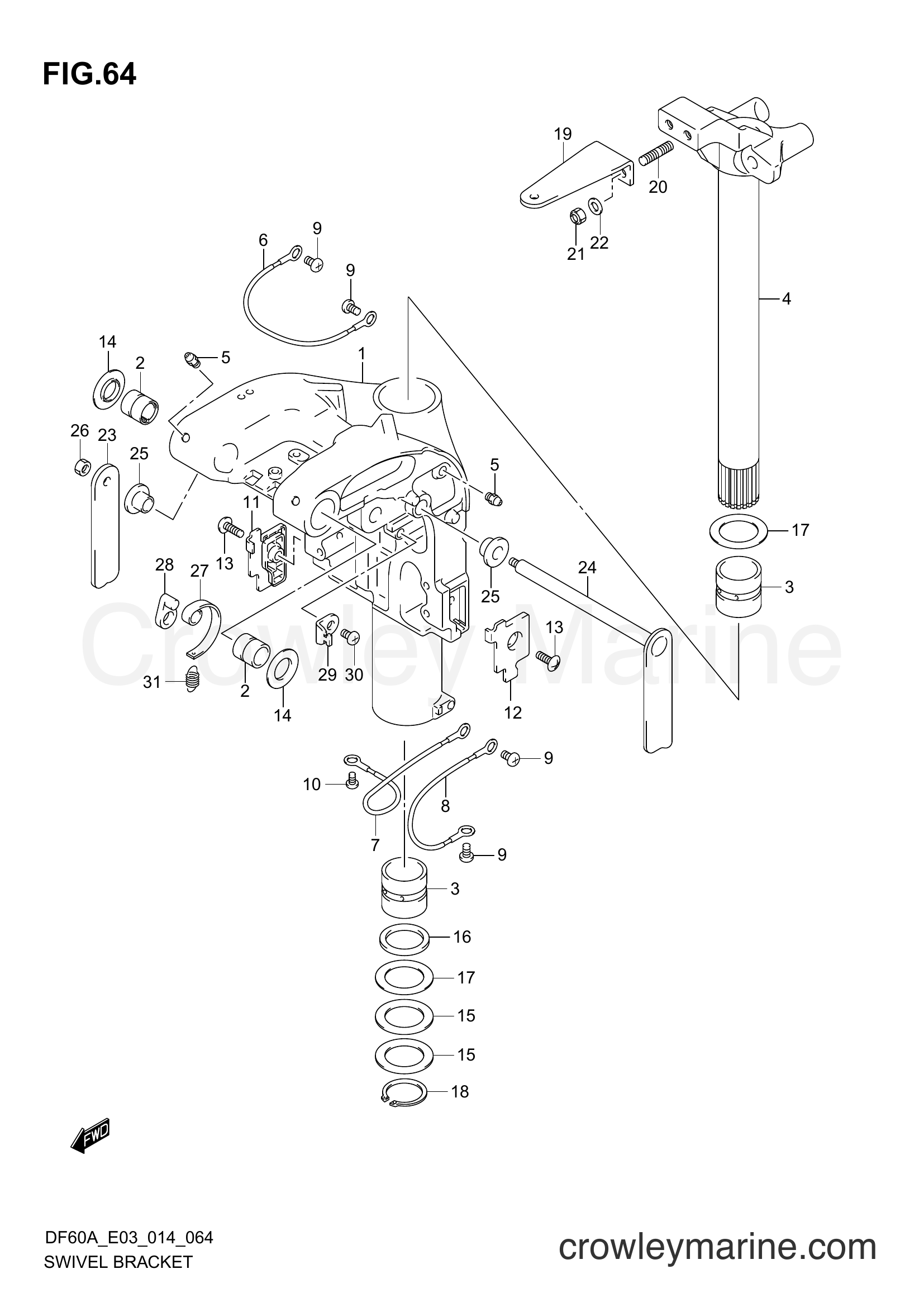 Suzuki Marine DF40A 410001~ - SWIVEL BRACKET (DF60A E03)