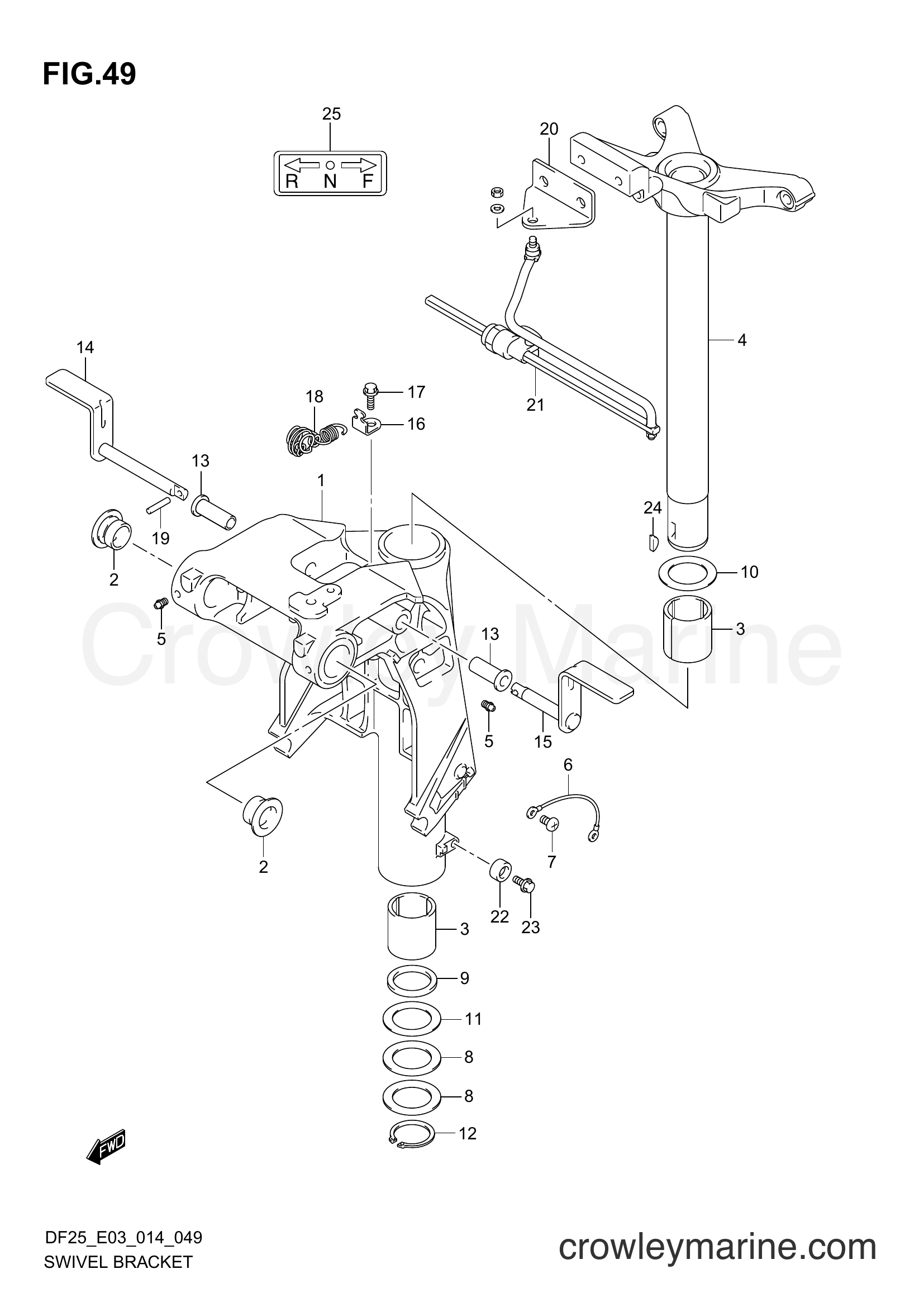 Suzuki Marine DF25 02503F-410001~ - SWIVEL BRACKET (DF25Q E03)