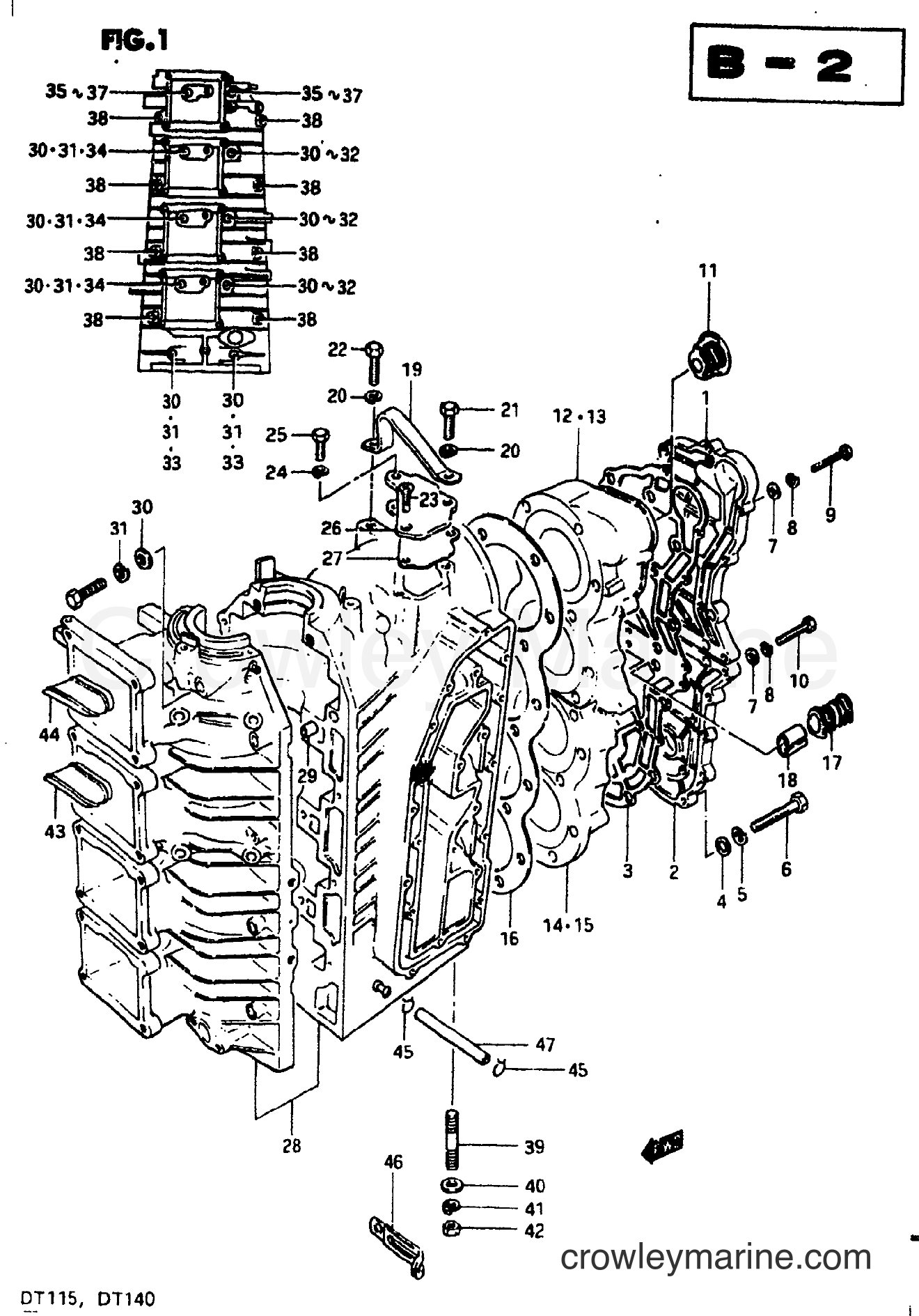 Suzuki Marine DT140 - CRANKCASE 1 (MODEL J)