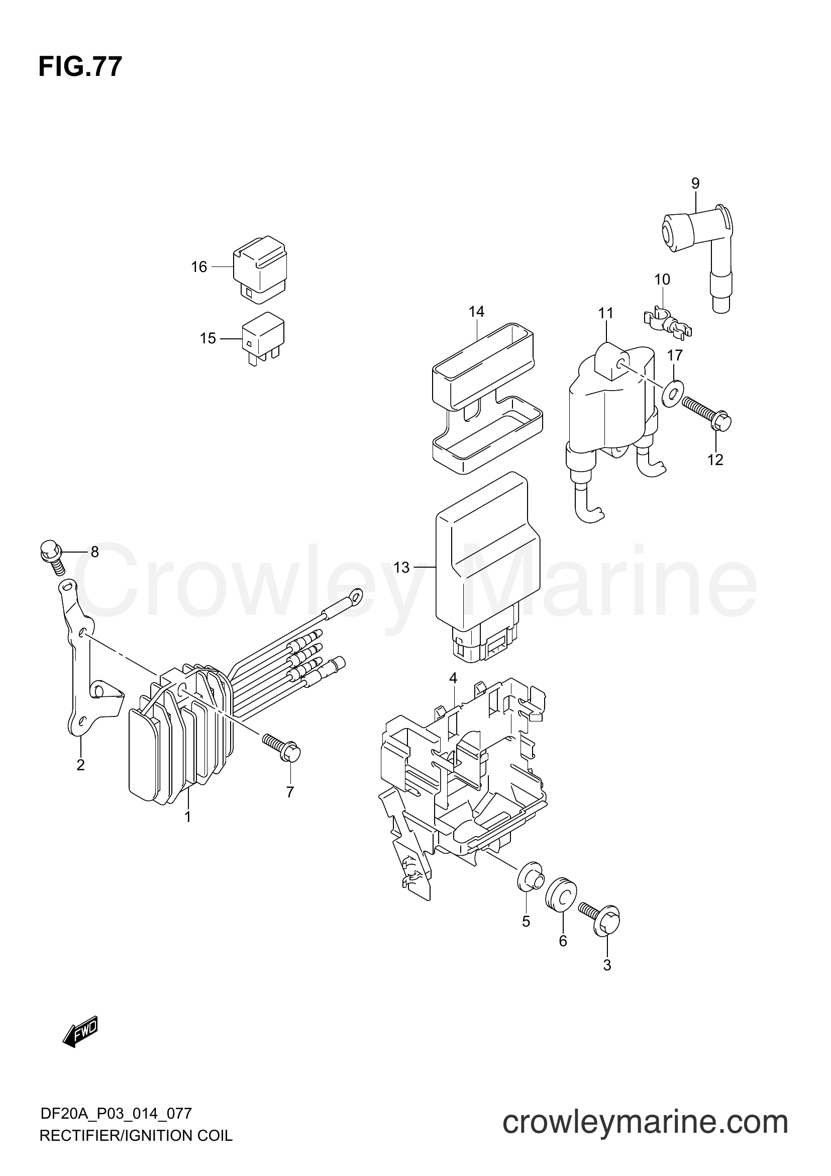 Suzuki Marine DF9.9B 00995F-01504 - RECTIFIER/IGNITION COIL (DF15AR P03)