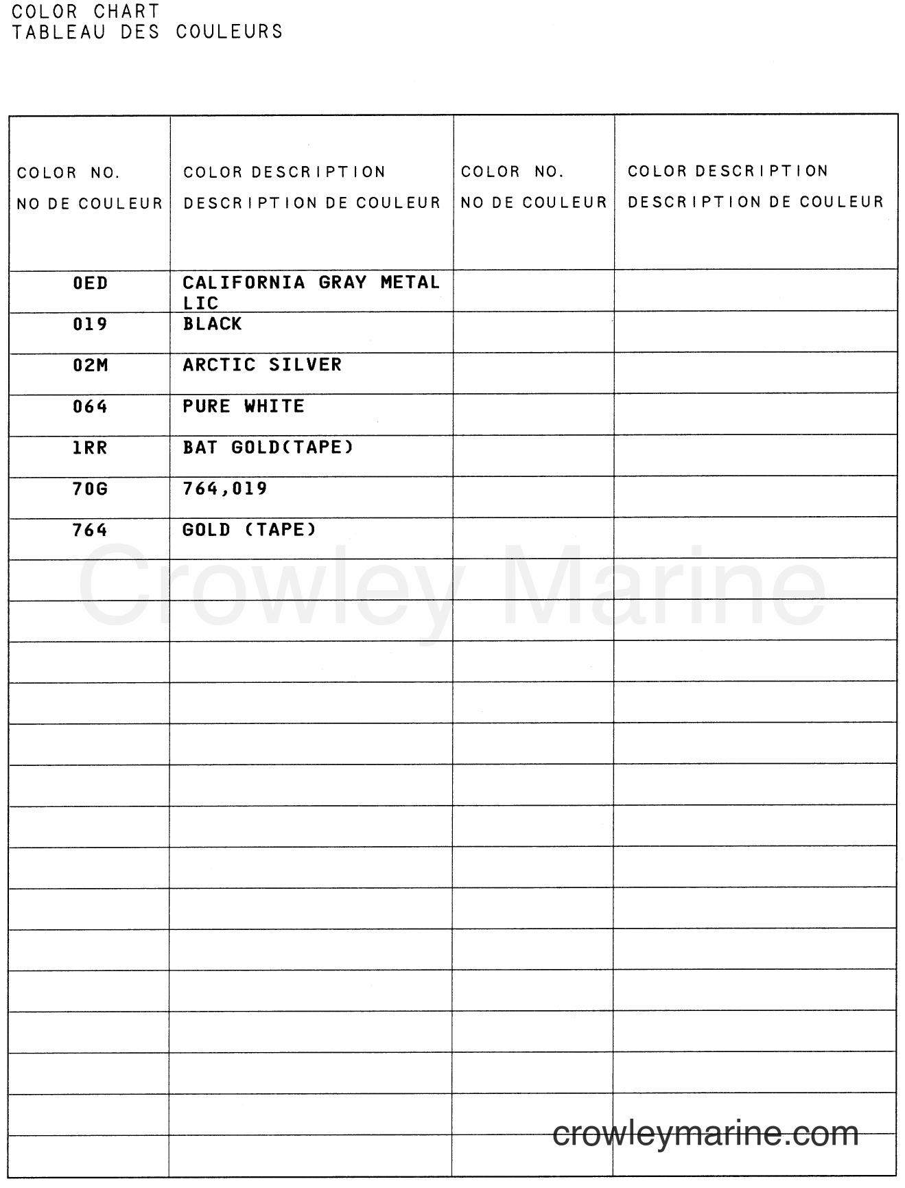 COLOR CHART - 1988 Two-Stroke Outboard 30 DT30C | Crowley Marine