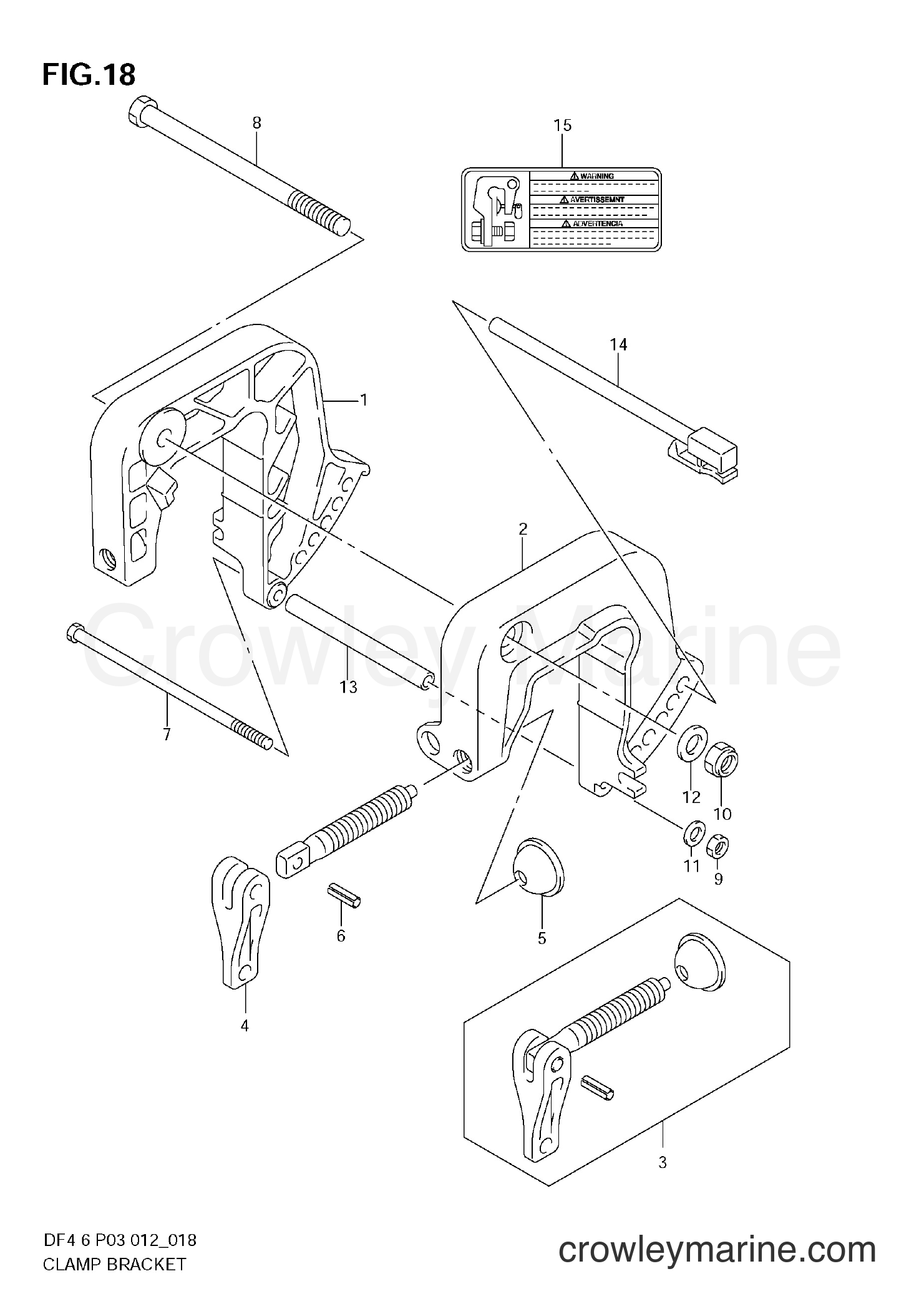 Suzuki Marine DF4 00402F-210001~ - CLAMP BRACKET