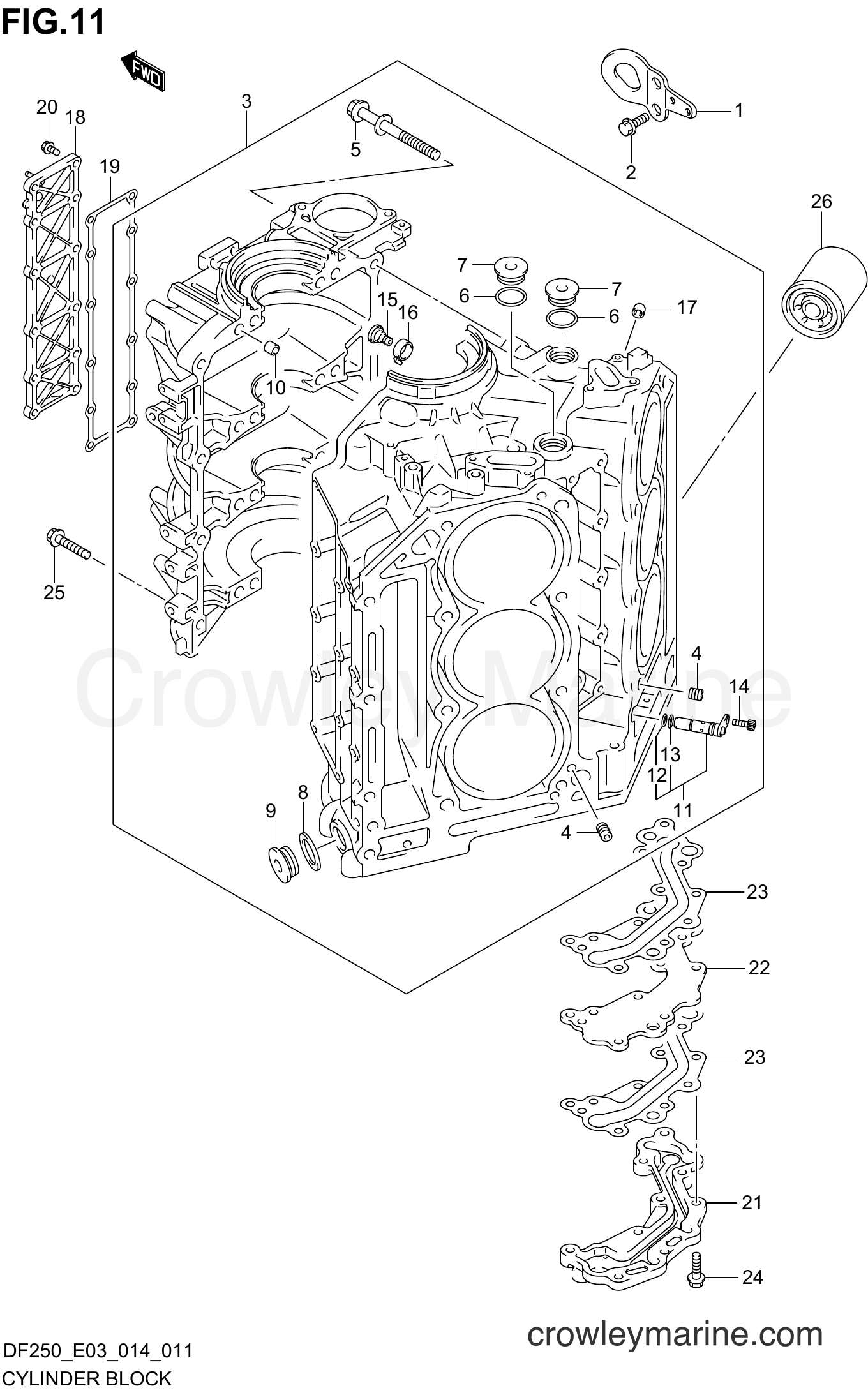 Suzuki Marine DF200 410001~ - CYLINDER BLOCK (DF225Z E03)