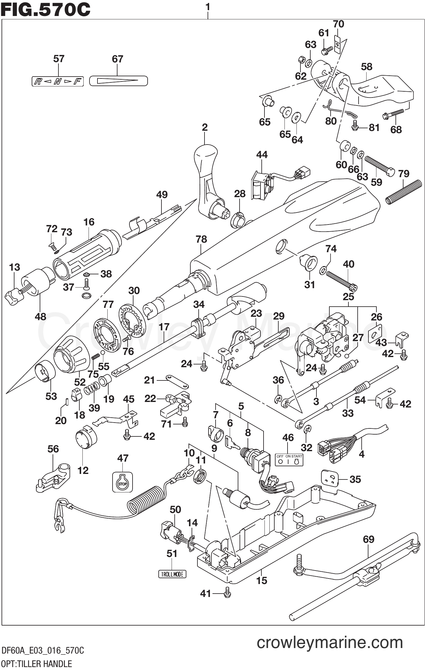 Suzuki Marine DF50AVT 610001~ - OPT:TILLER HANDLE (DF60A E03)