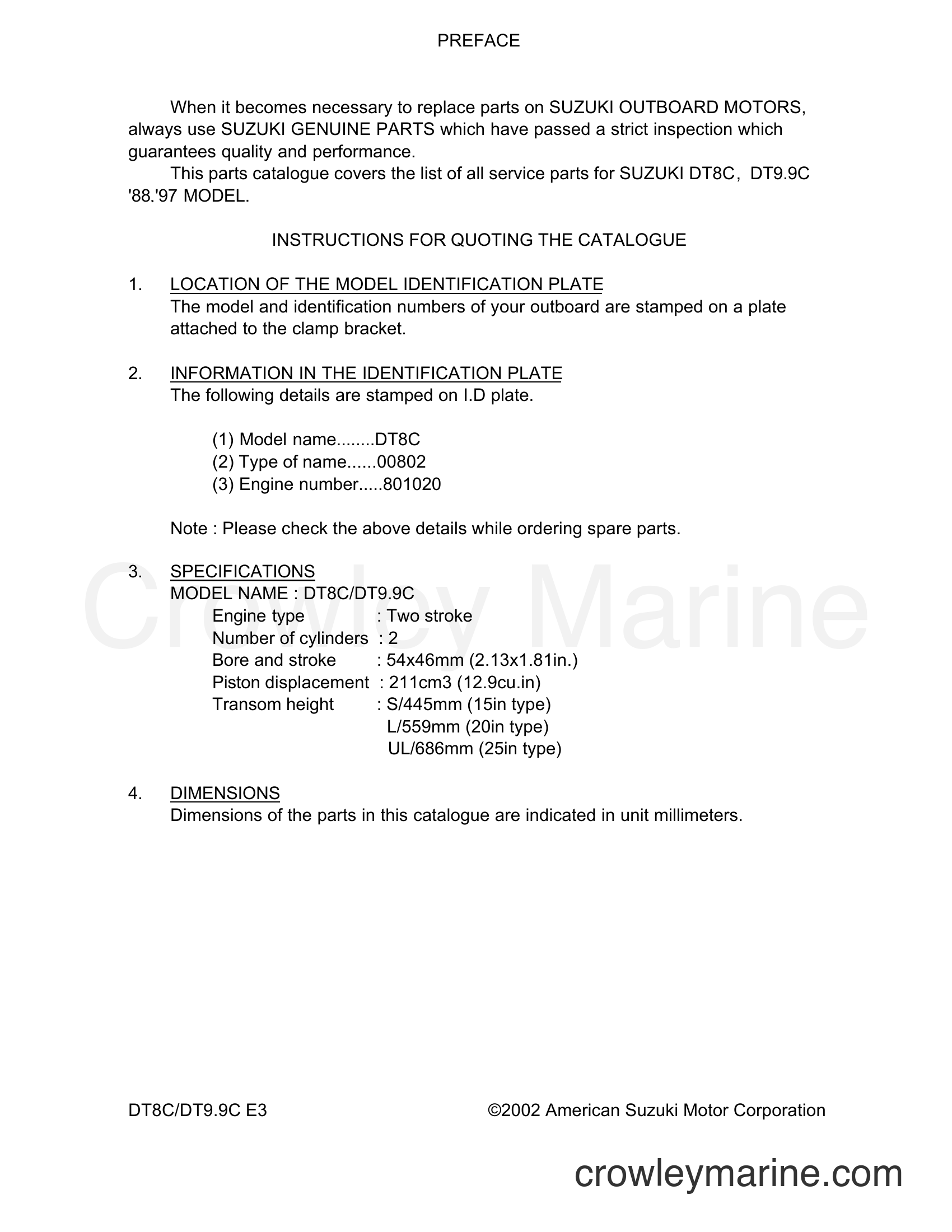 Suzuki Marine DT8C - PREFACE