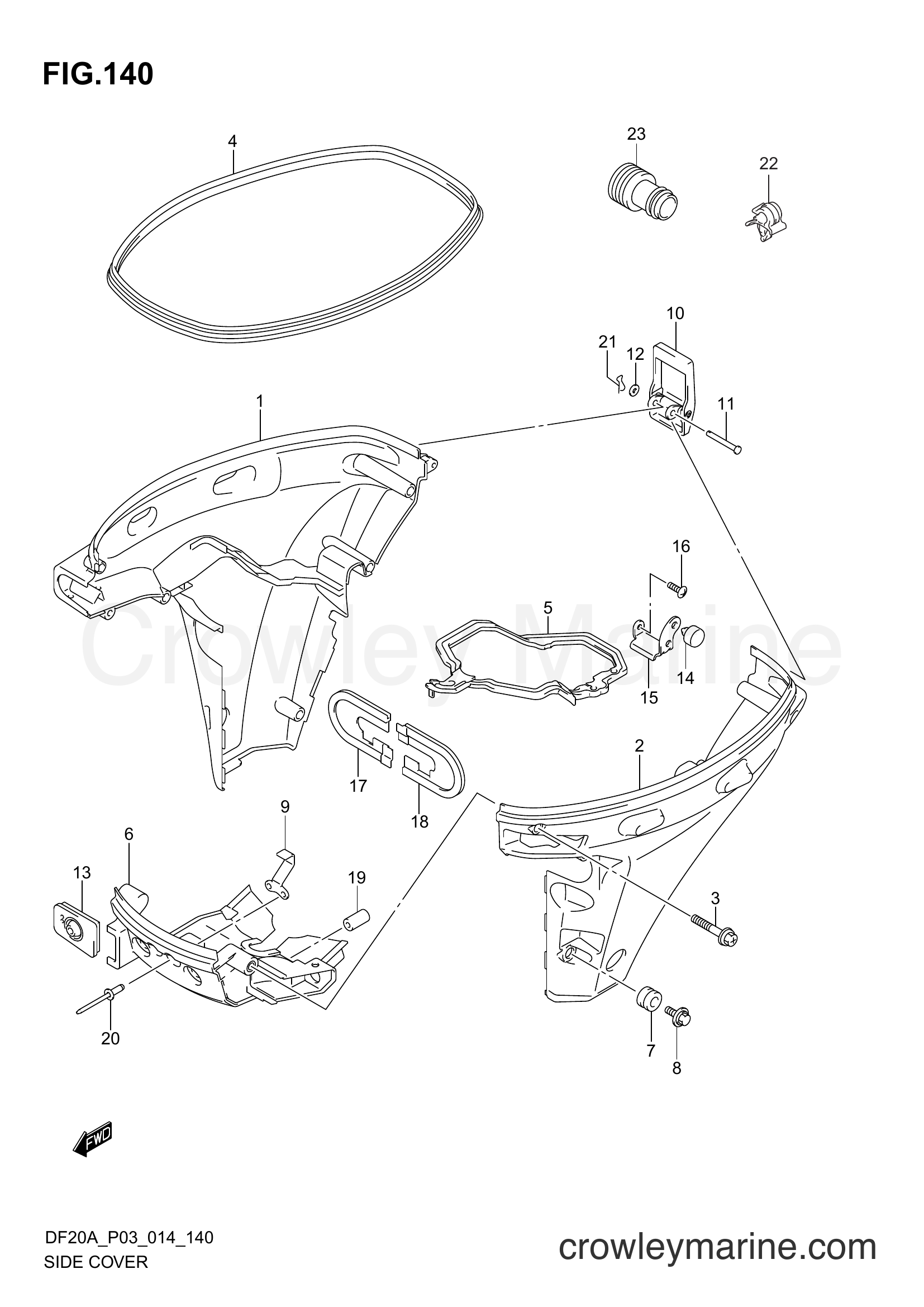 Suzuki Marine DF9.9B 00995F-01504 - SIDE COVER (DF20ATH P03)