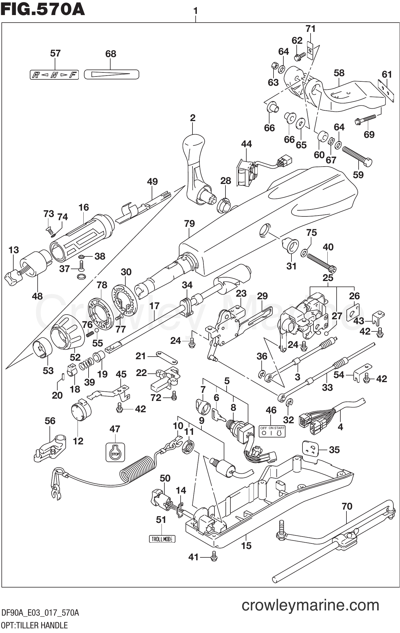 OPTTILLER HANDLE Serial Range FourStroke Outboard 70 DF70A 710001