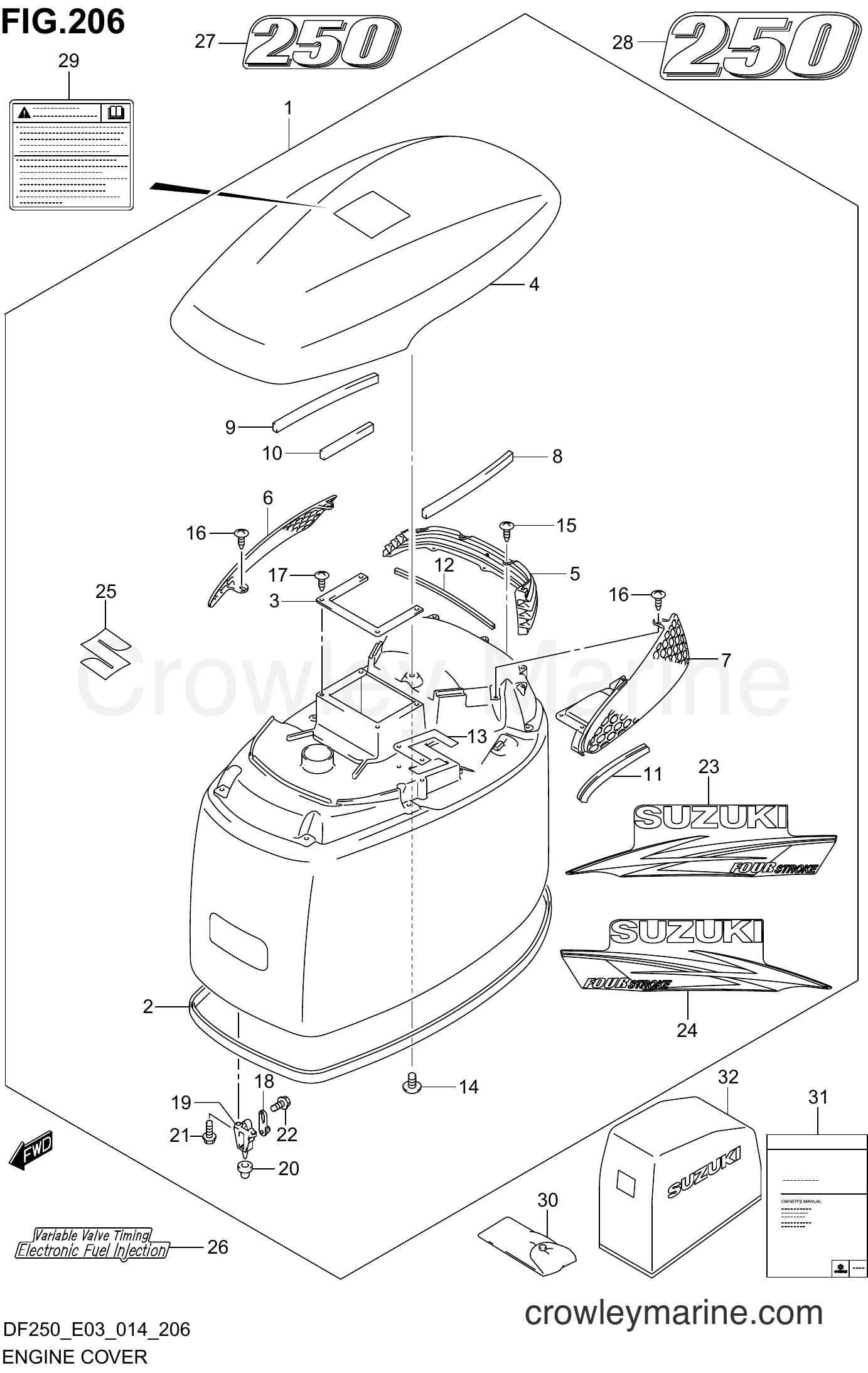 Suzuki Marine DF200 410001~ - ENGINE COVER (FOR Y5S)(DF250T E03)