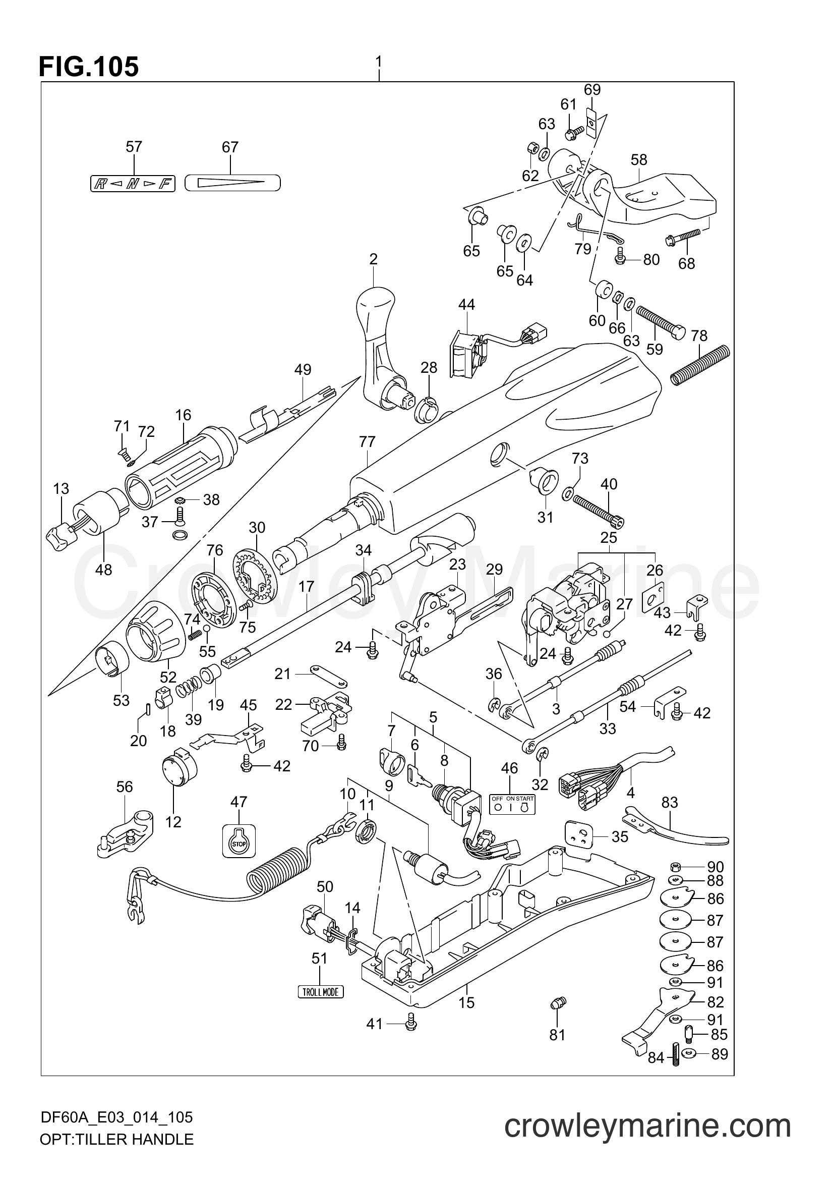 Suzuki Marine DF60A 410001~ - OPT:TILLER HANDLE (DF40A E03)