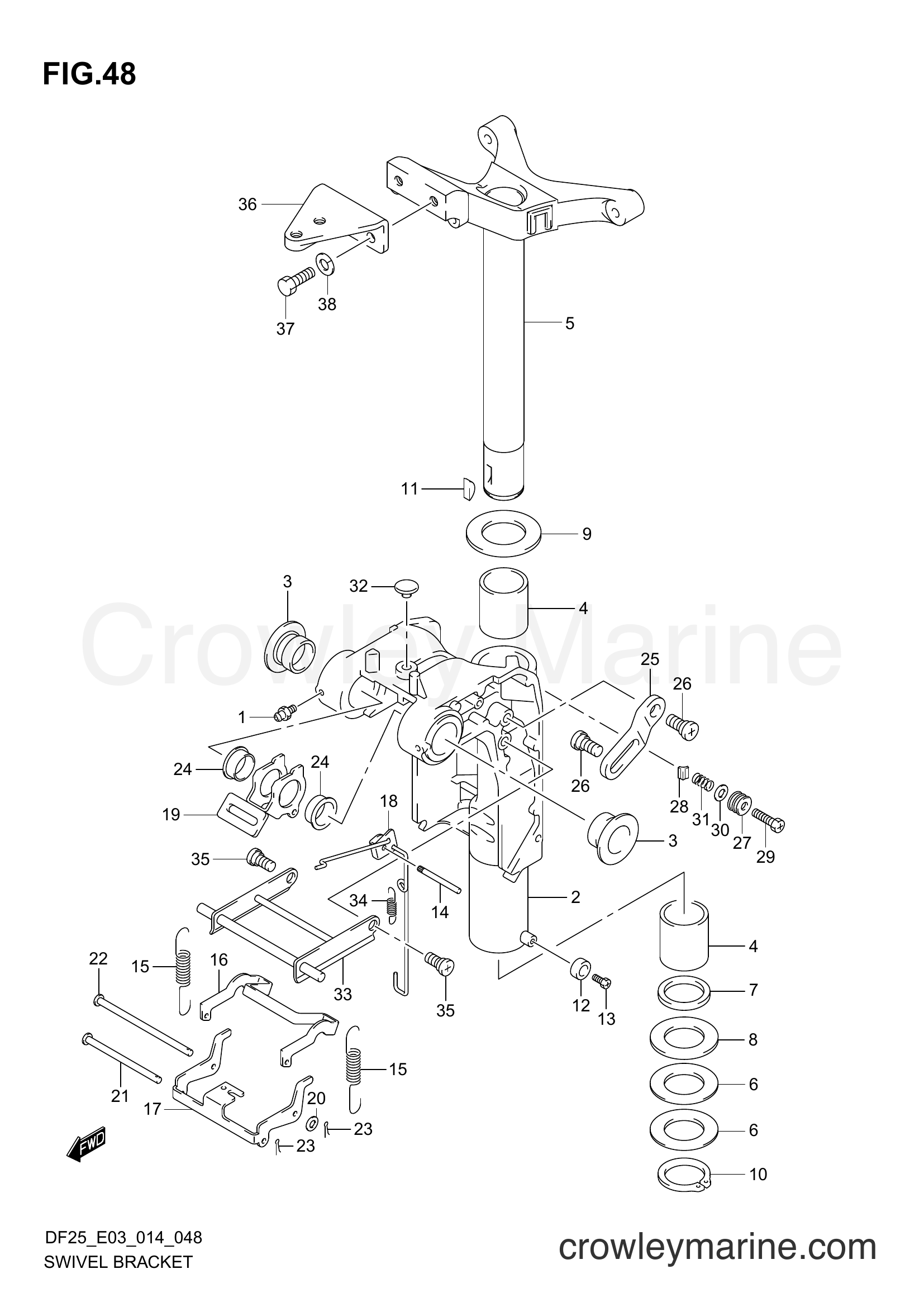 Suzuki Marine DF25 02503F-410001~ - SWIVEL BRACKET (DF25R E03)