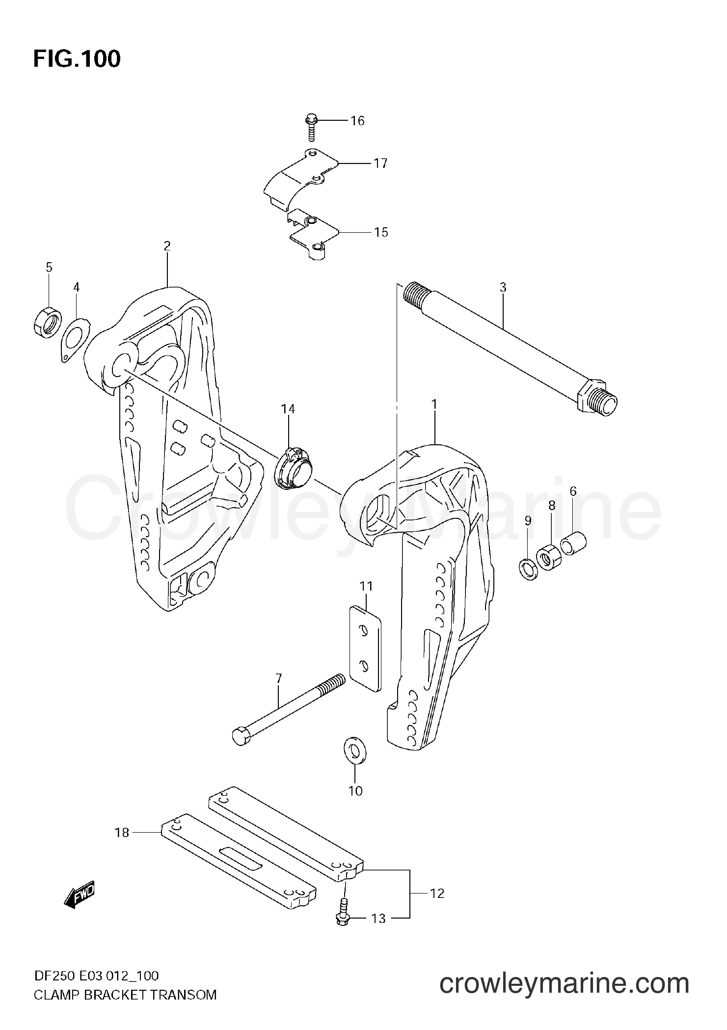 Suzuki Marine DF200 210001~ - CLAMP BRACKET TRANSOM(L) (DF250ST E3)