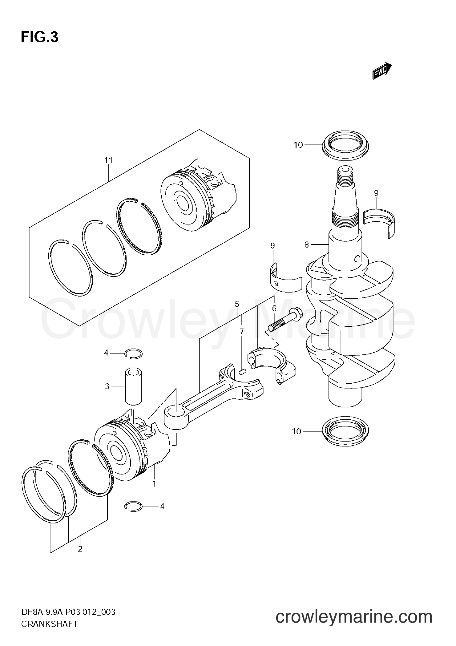 Suzuki Marine DF9.9A 00994F-210001~ - CRANKSHAFT