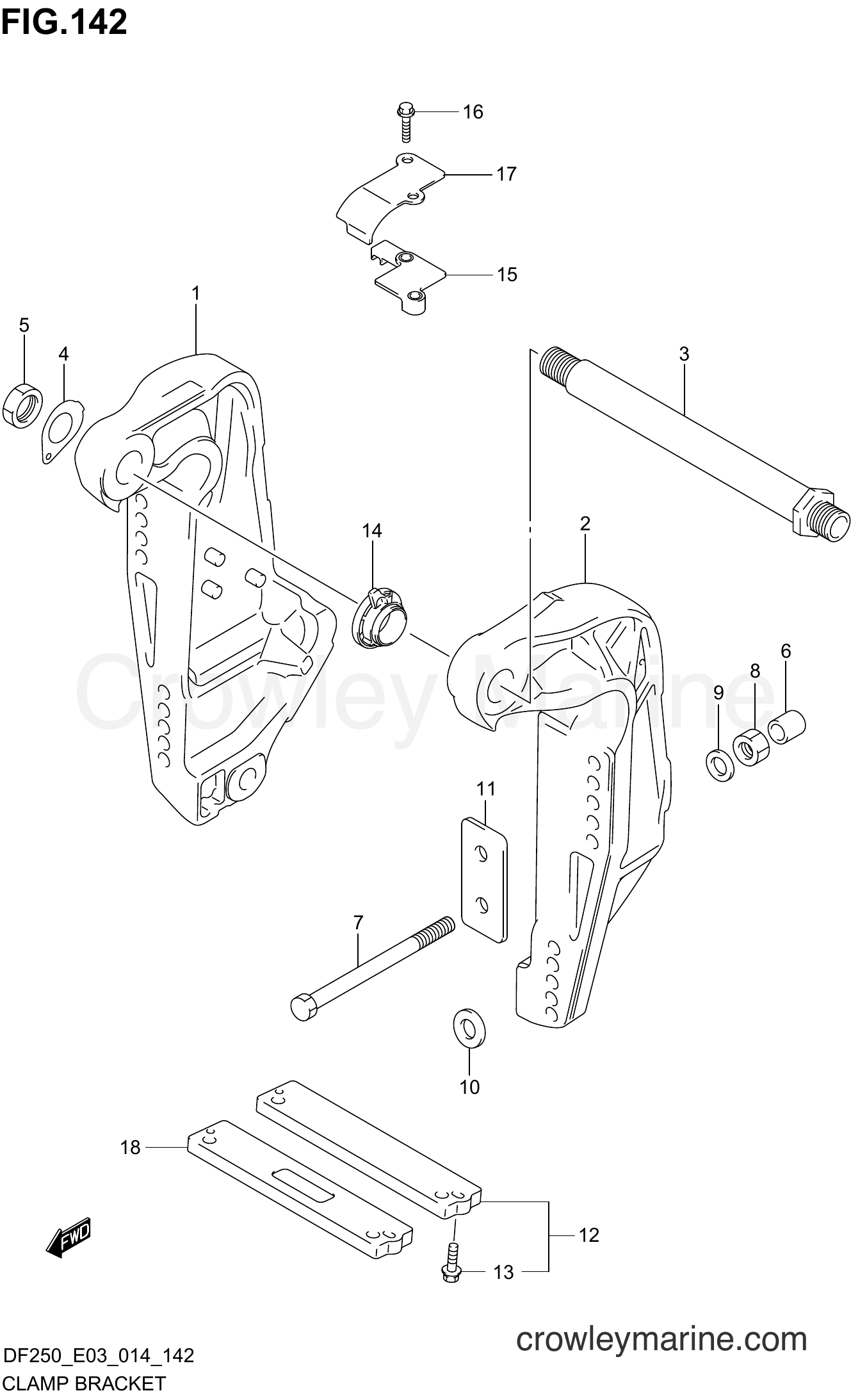 Suzuki Marine DF250 410001~ - CLAMP BRACKET TRANSOM(L) (DF250ST E03)