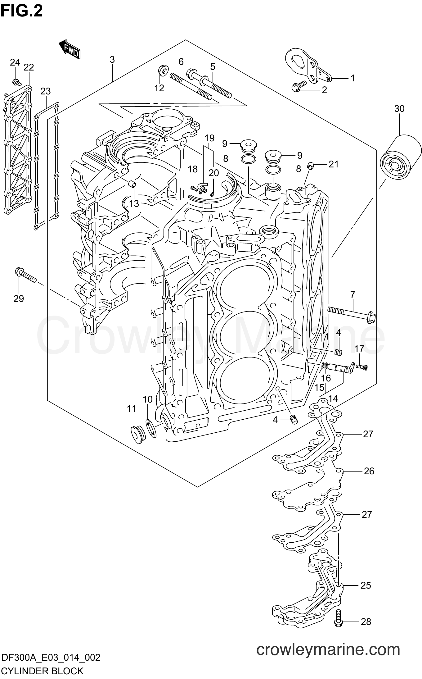 Suzuki Marine DF300AP 410001~ - CYLINDER BLOCK