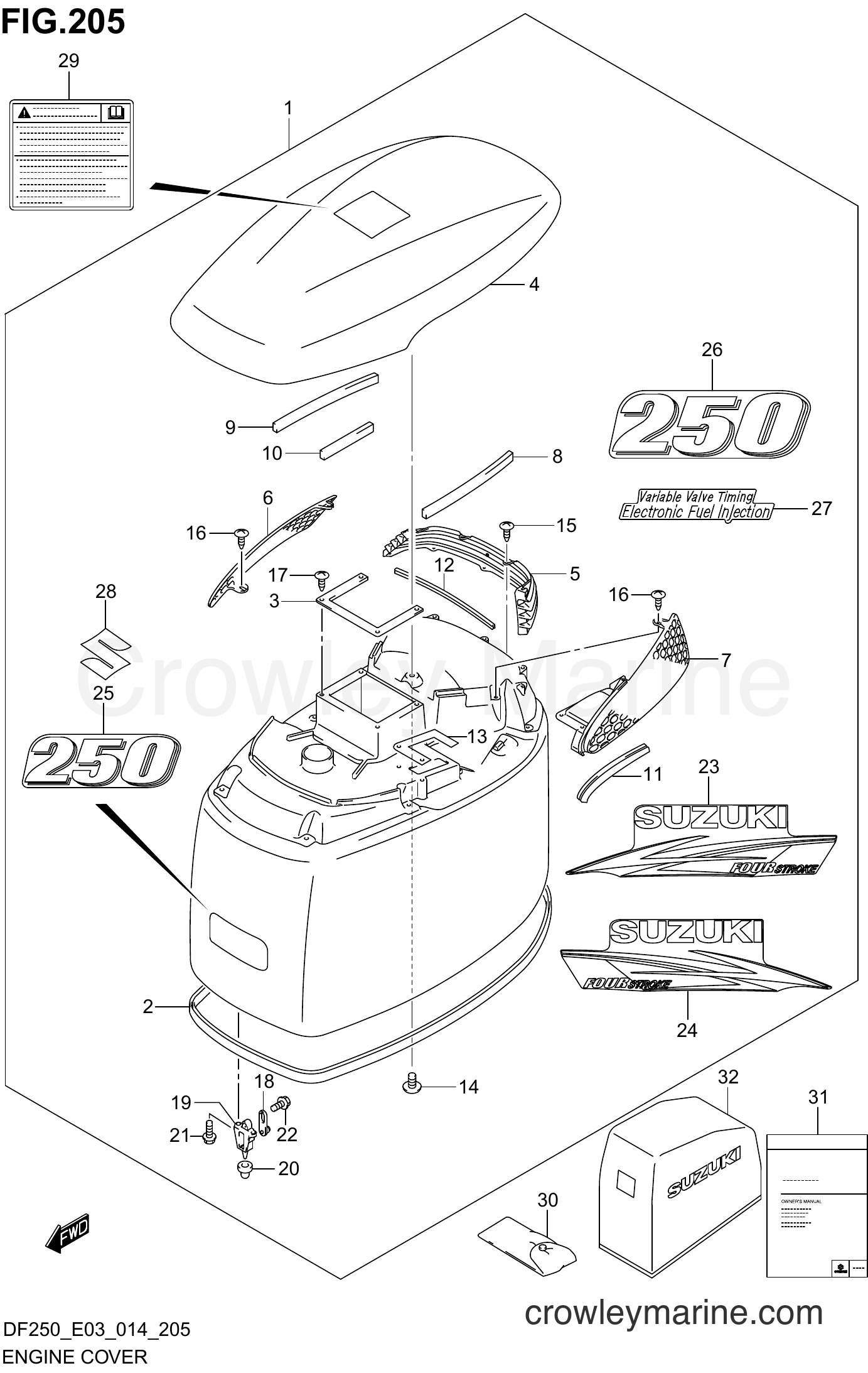 Suzuki Marine DF225 410001~ - ENGINE COVER (FOR 0EP)(DF250T E03)