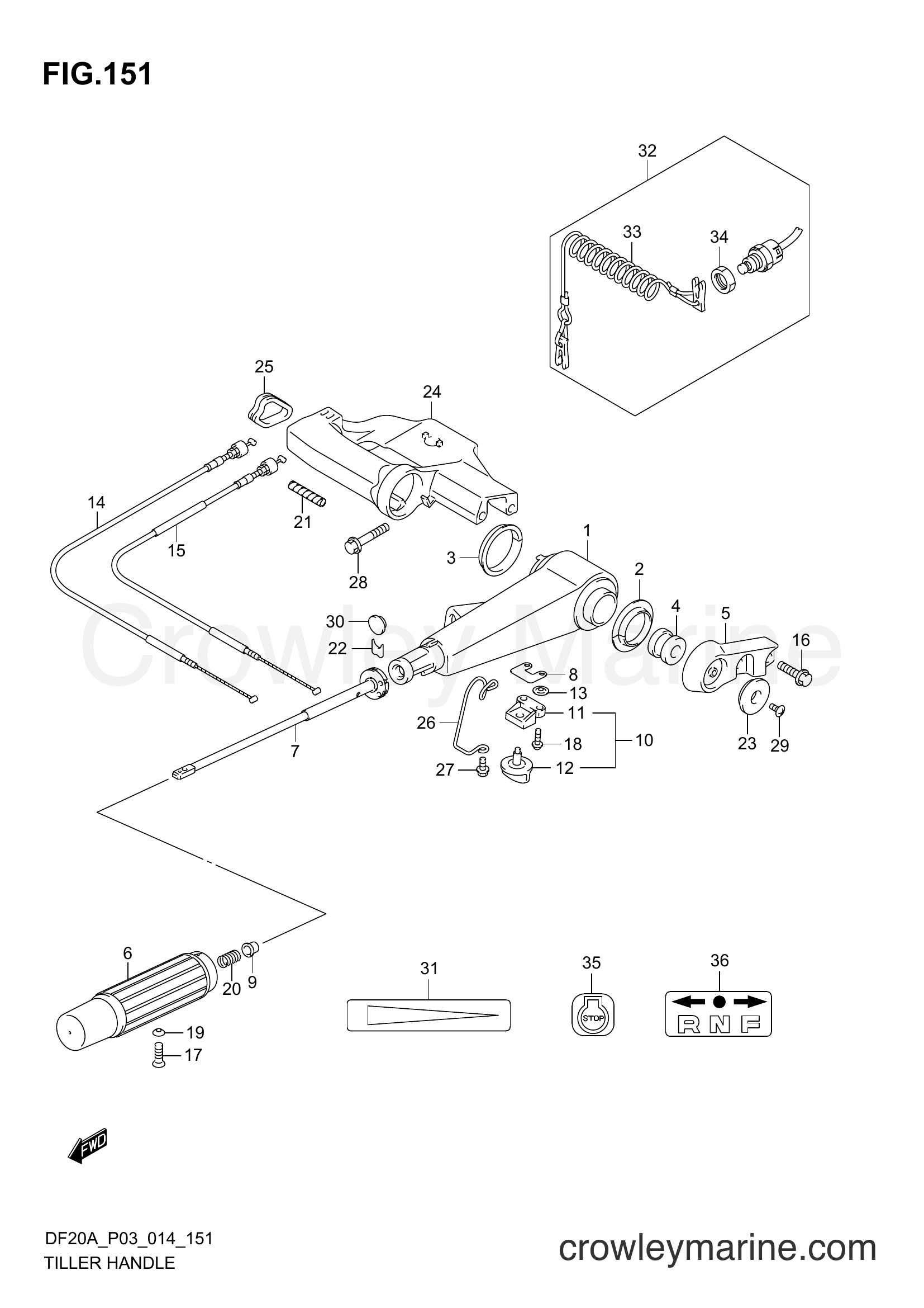 Suzuki Marine DF9.9B 02002F-410001~ - TILLER HANDLE (DF15A P03)