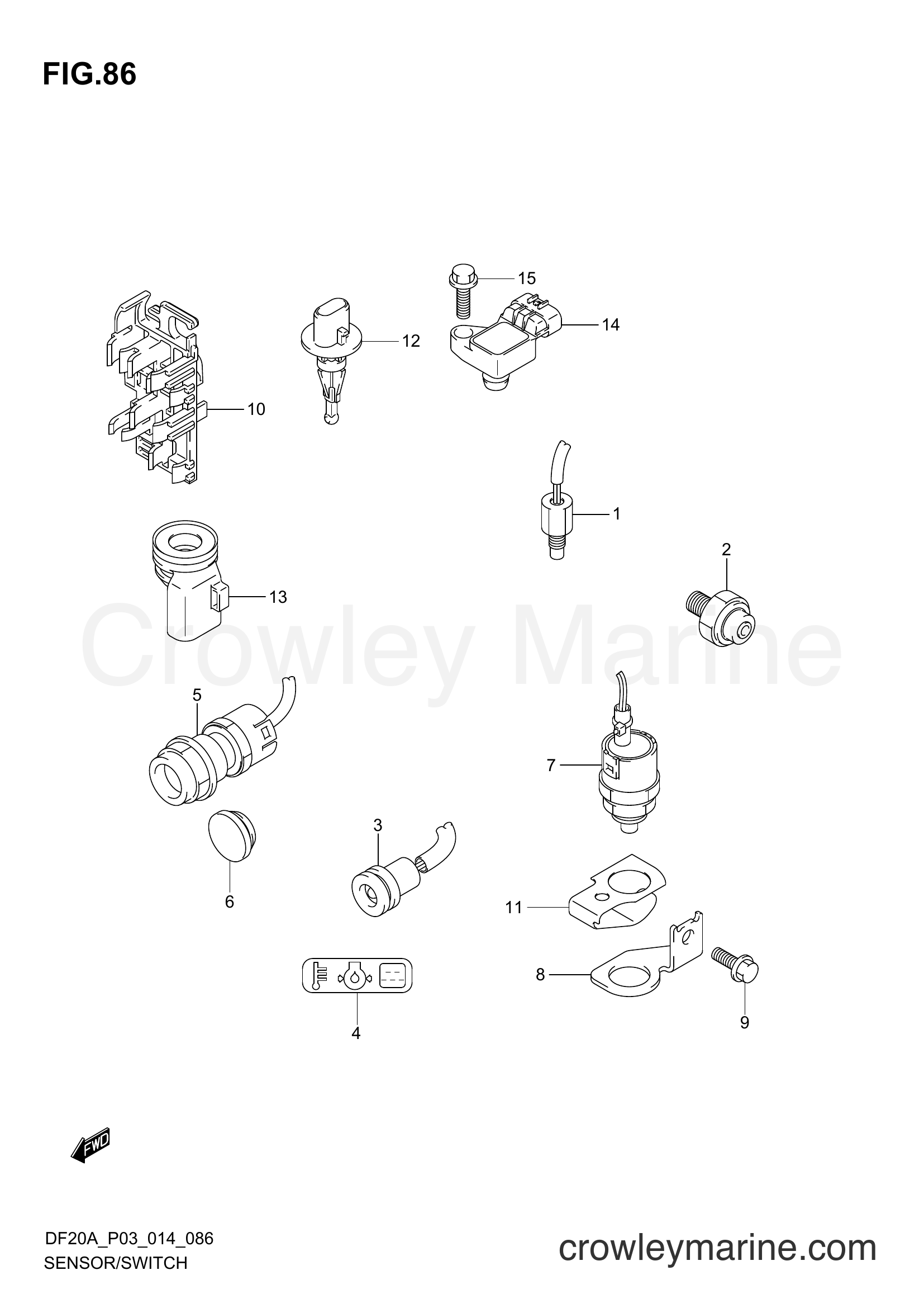 Suzuki Marine DF15A 00995F-01504 - SENSOR/SWITCH (DF9,9B P03)