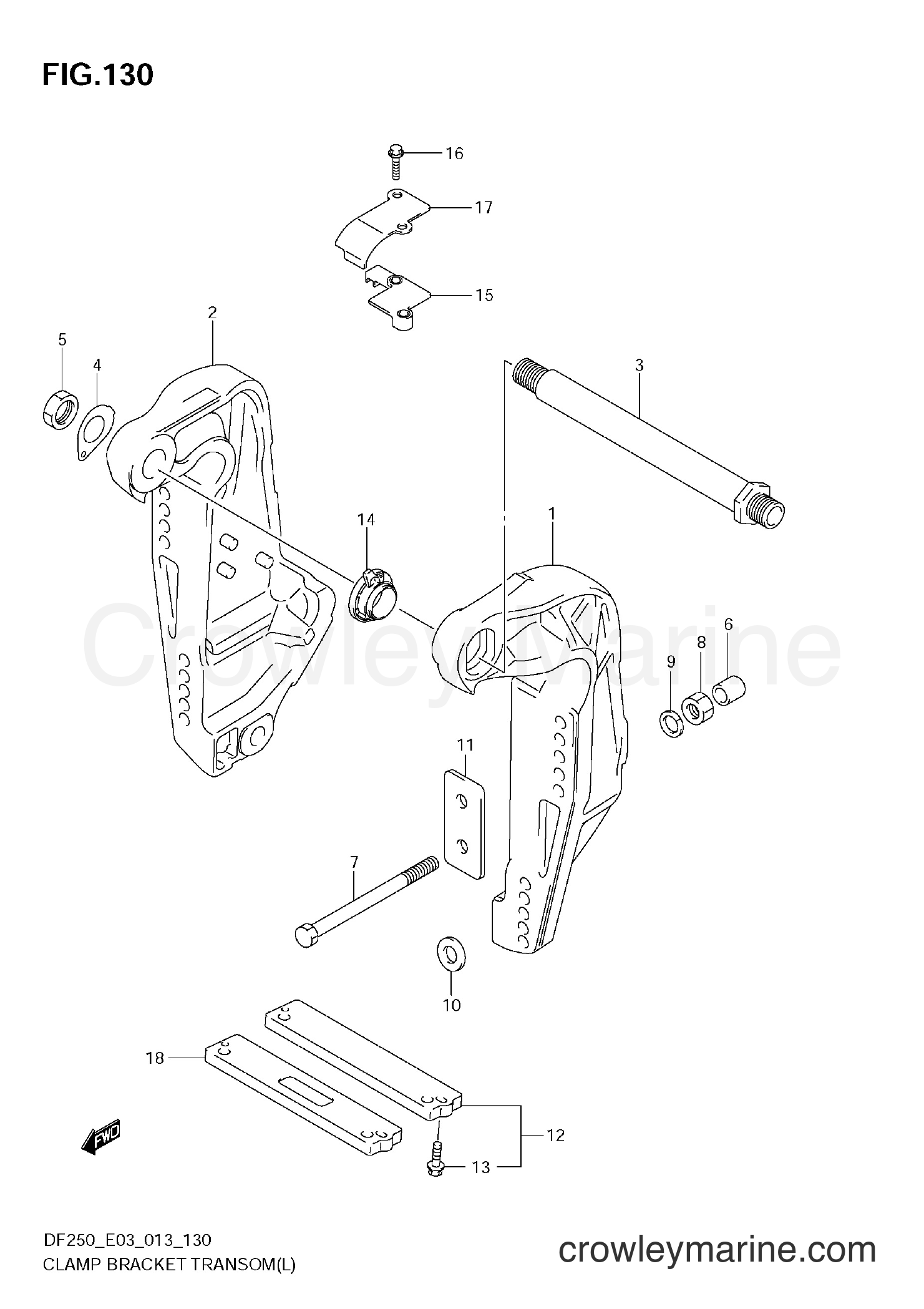 Suzuki Marine DF250 310001~ - CLAMP BRACKET TRANSOM(L) (DF250ST)