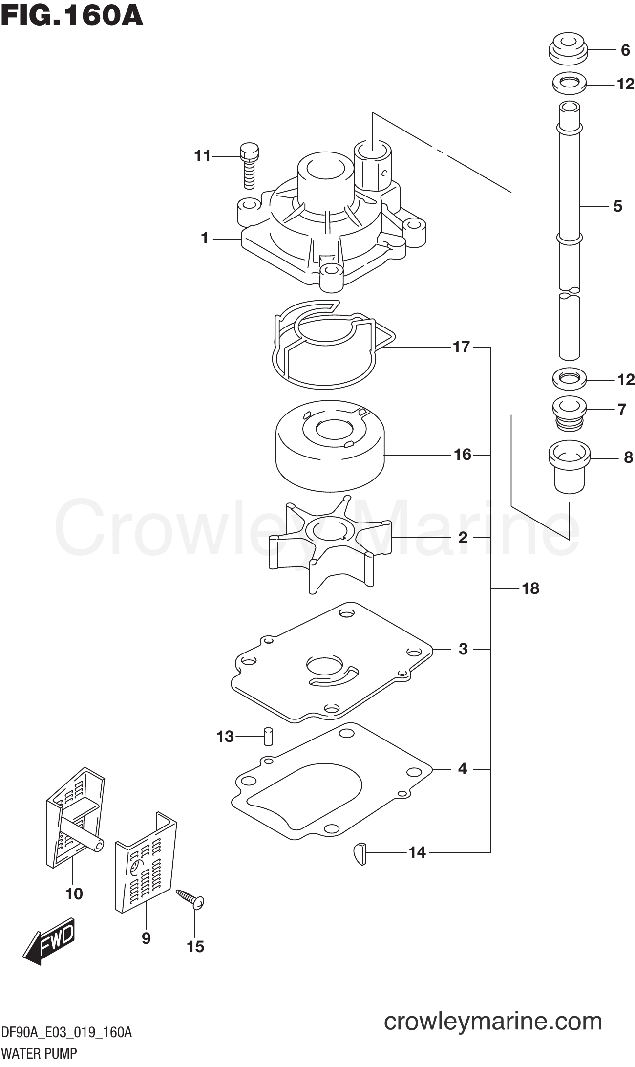 WATER PUMP Serial Range FourStroke Outboard 70 DF70A 910001 Crowley Marine