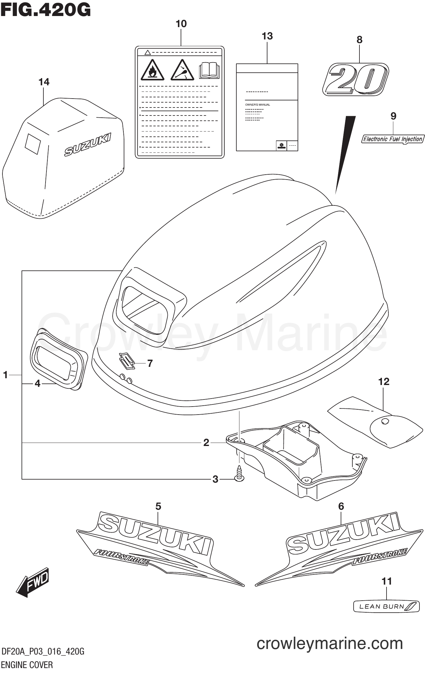 Suzuki Marine DF9.9B 610001~ - ENGINE COVER (DF20A P03)