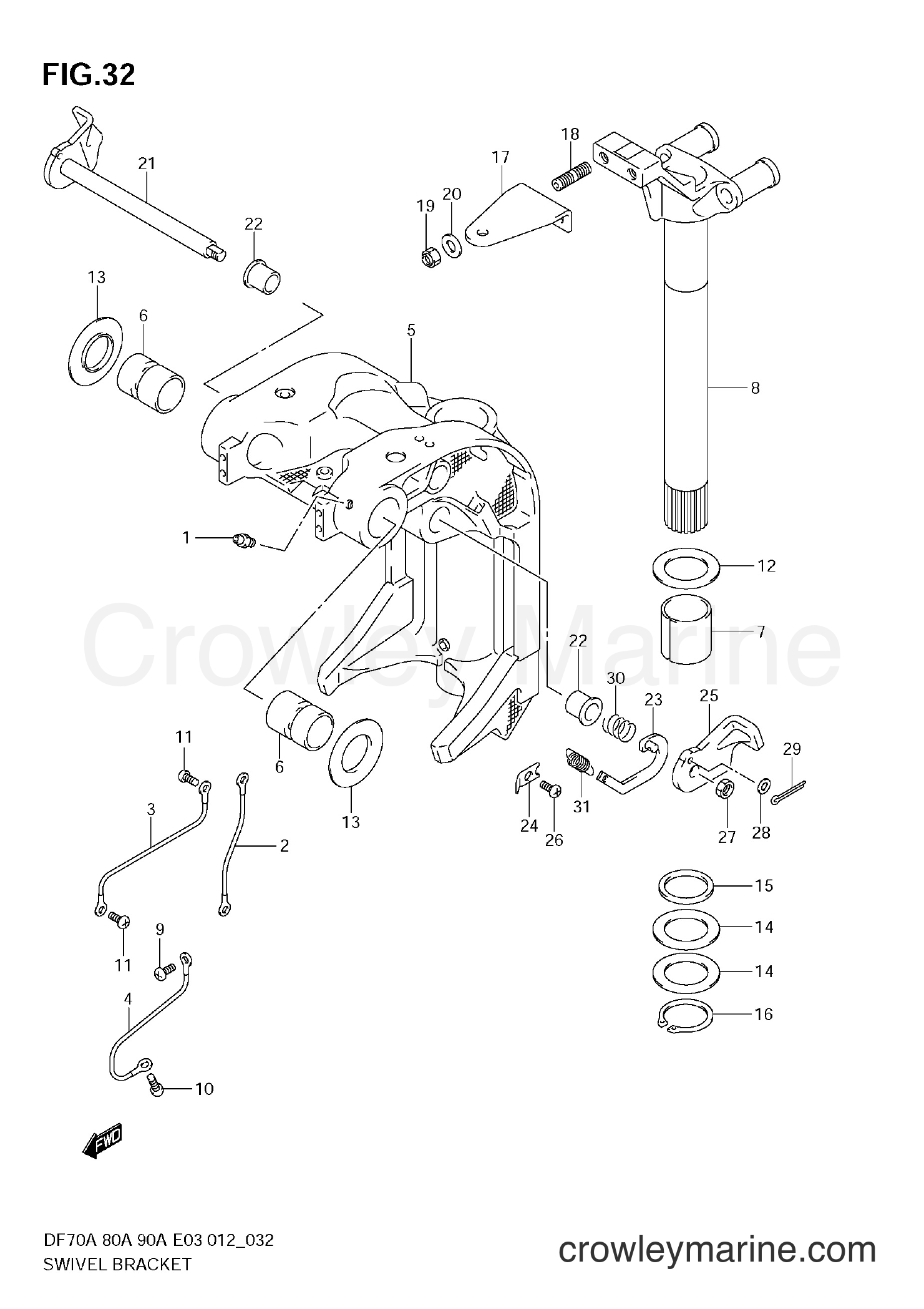 Suzuki Marine DF80A 08002F-210001~ - SWIVEL BRACKET