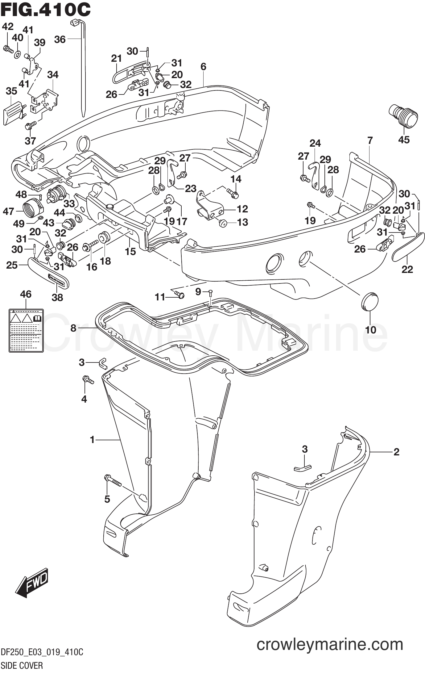 SIDE COVER TRANSOM(X) (DF250ST) - Serial Range Four-Stroke Outboard 225 ...