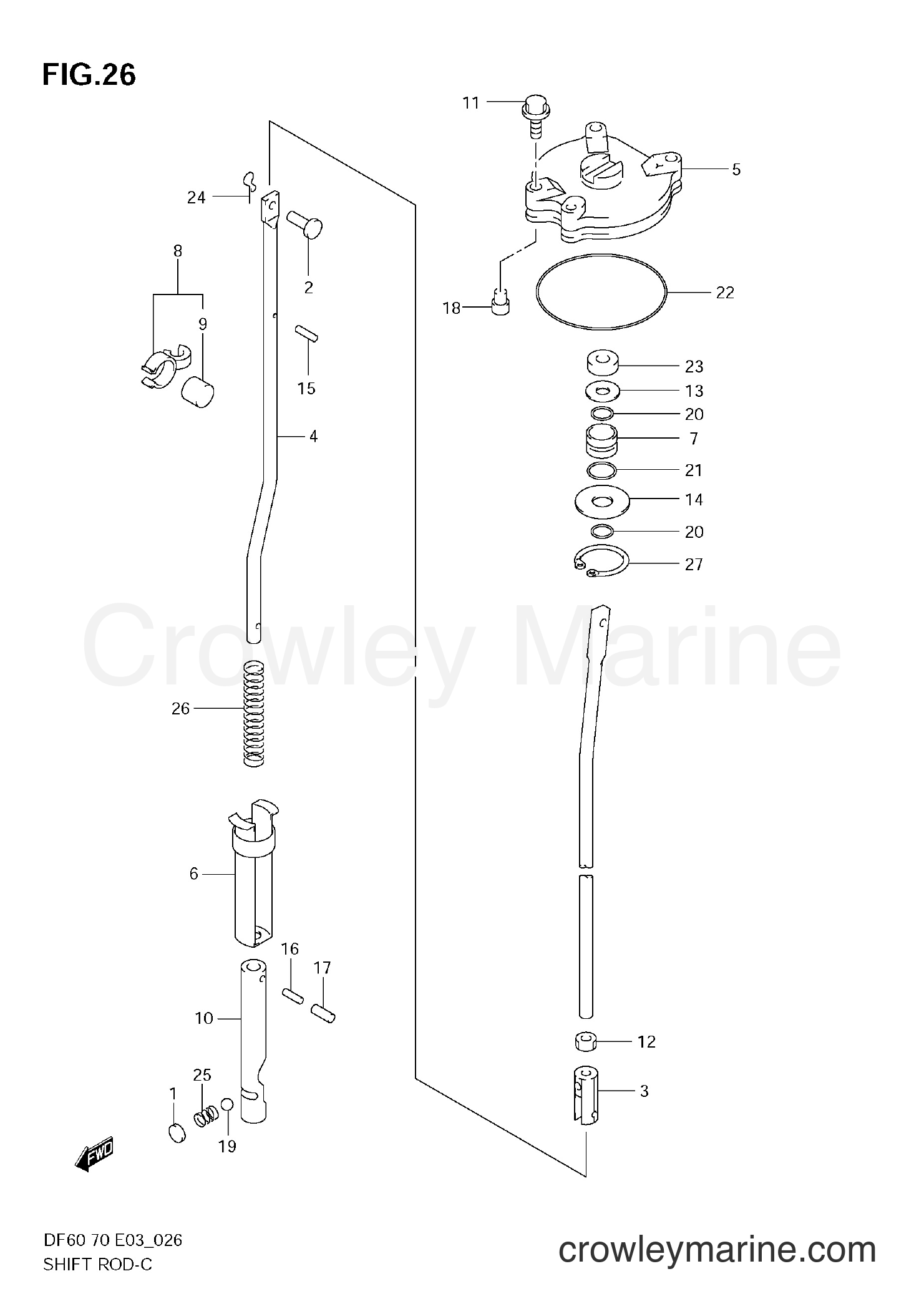 SHIFT ROD 1998 FourStroke Outboard 60 DF60 Crowley Marine