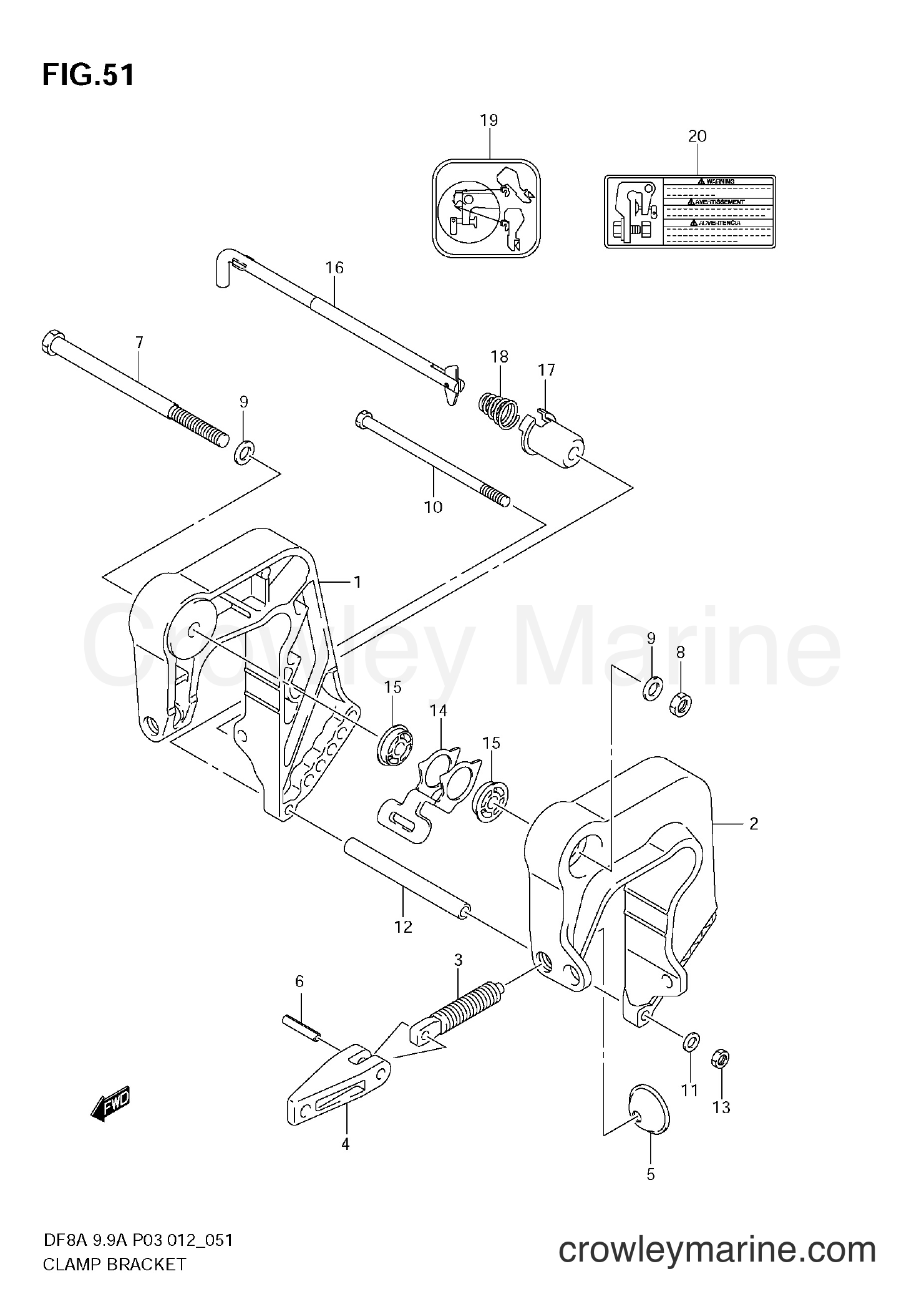 Suzuki Marine DF8A 00801F-210001~ - CLAMP BRACKET (DF9,9A)