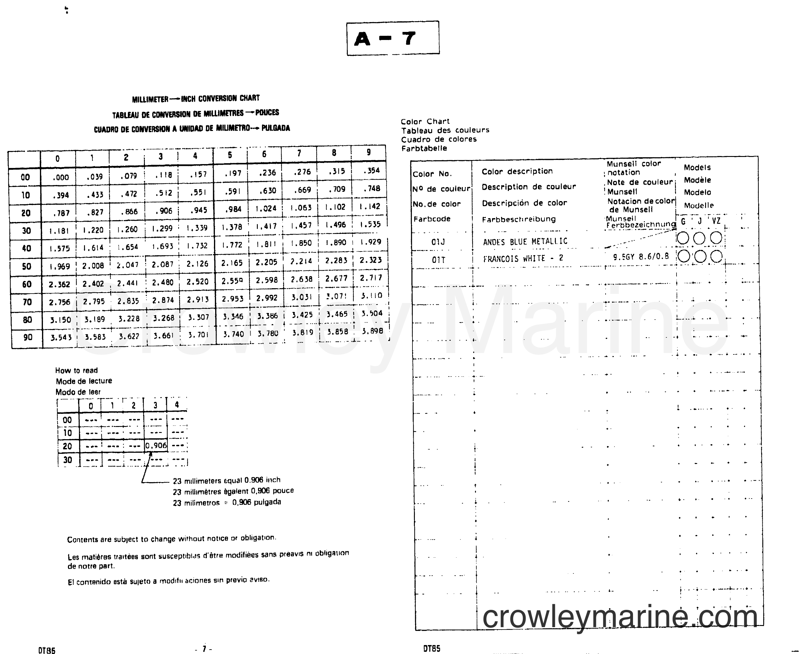 Suzuki Marine DT85 - COLOR CHART