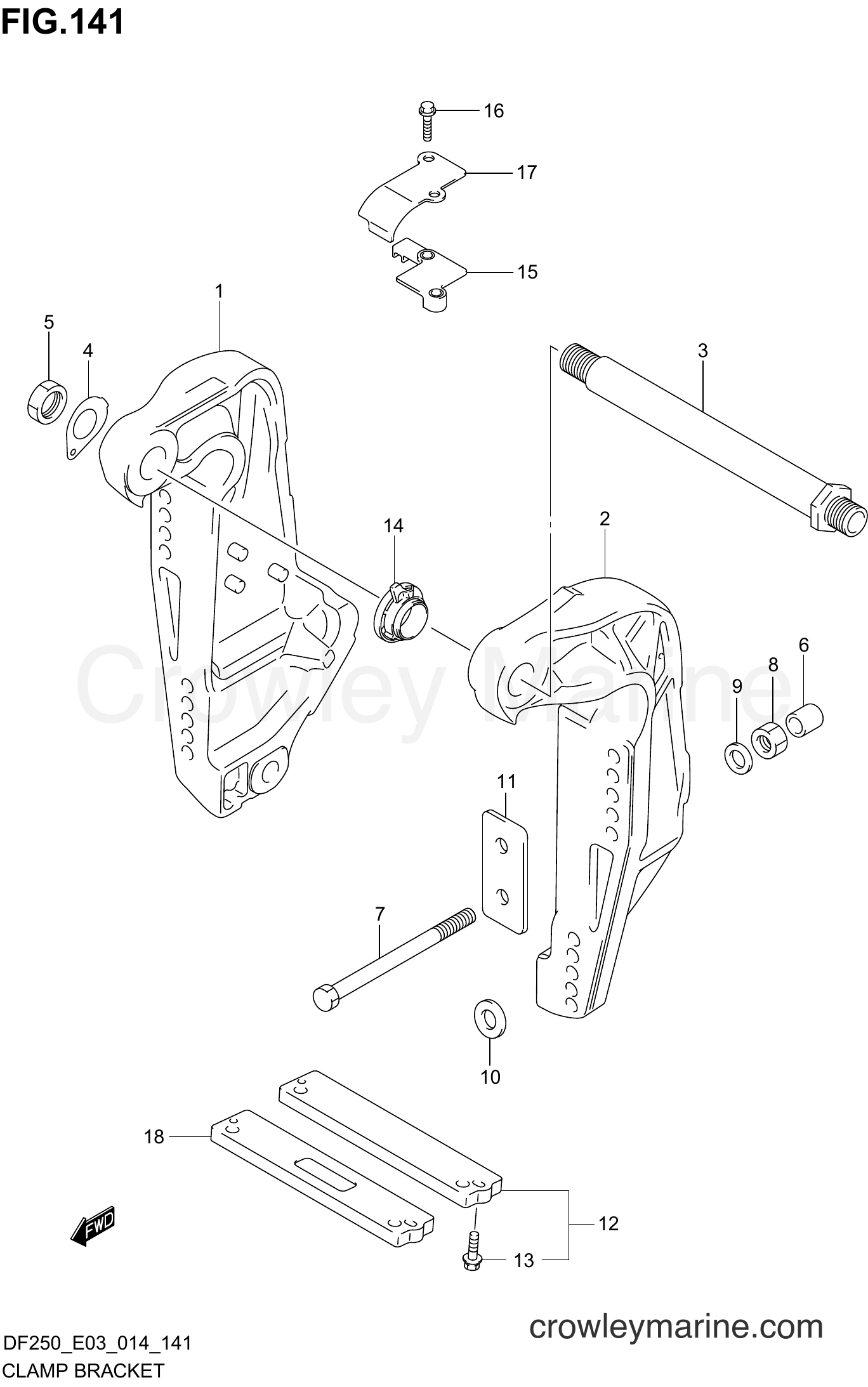 Suzuki Marine DF225 410001~ - CLAMP BRACKET TRANSOM(L) (DF200T E03)
