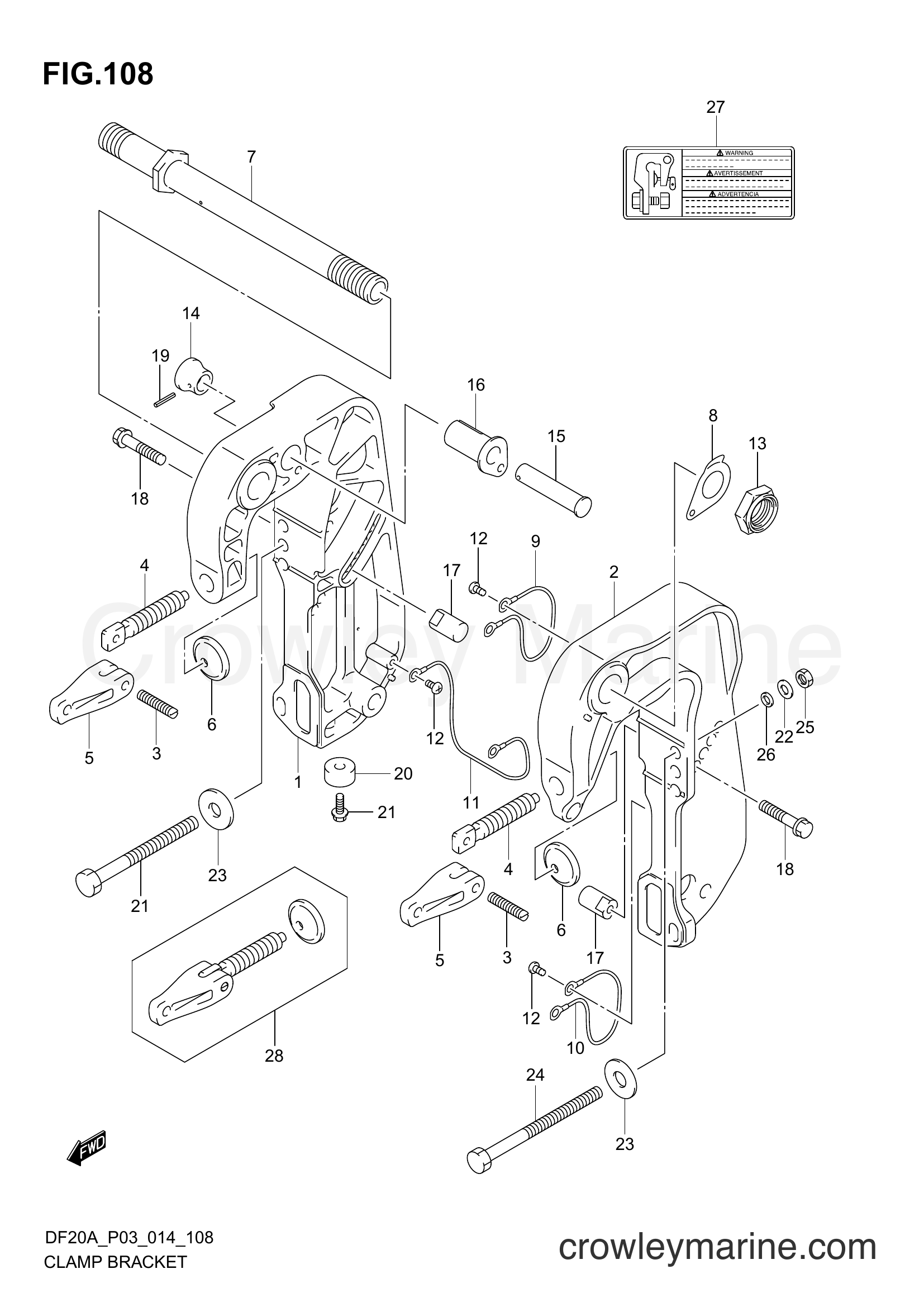 Suzuki Marine DF20A 00995F-01504 - CLAMP BRACKET (DF15ATH P03)
