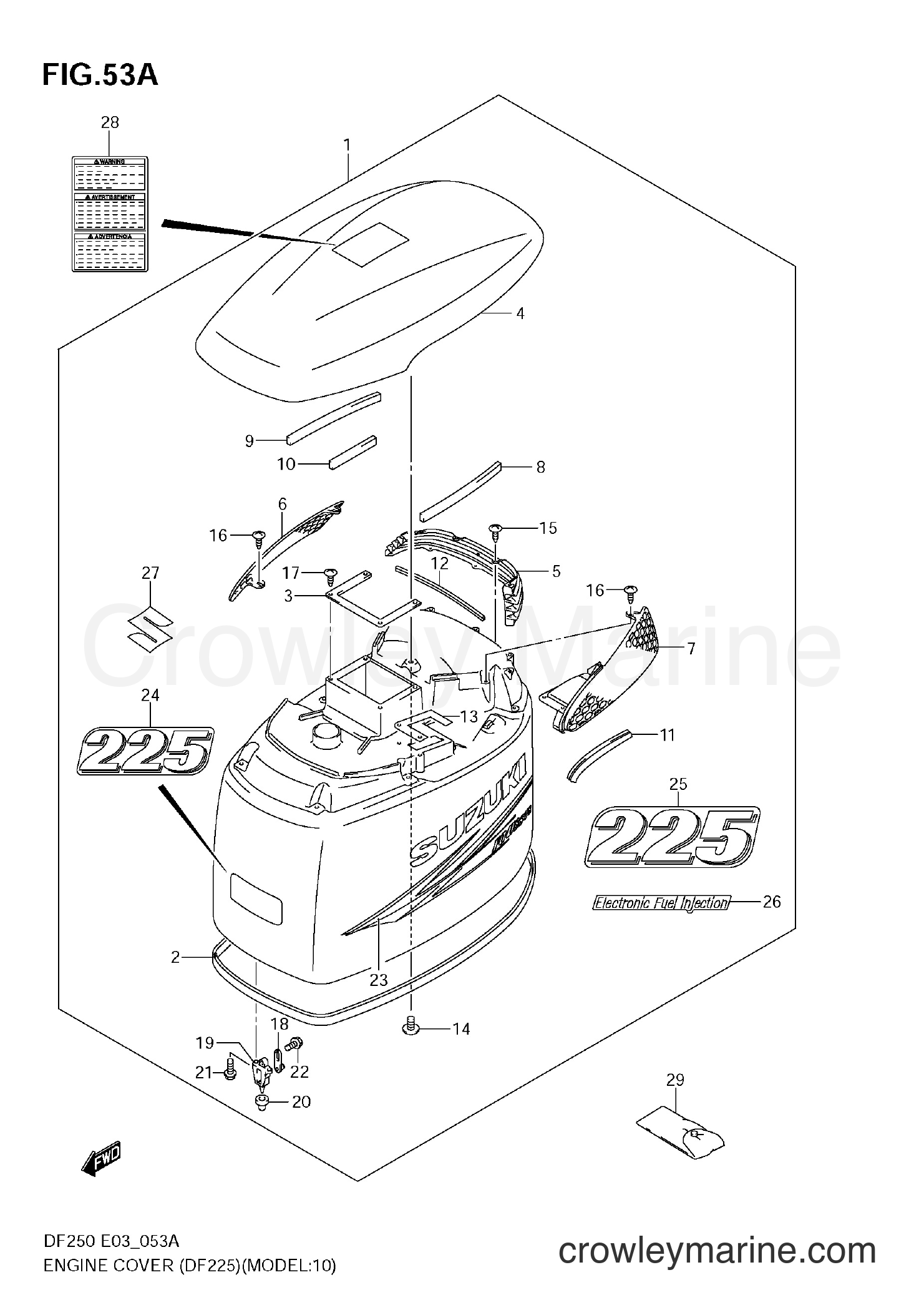 ENGINE COVER (DF225)(MODEL:10~) - 2004 Four-Stroke Outboard 200 DF200 ...
