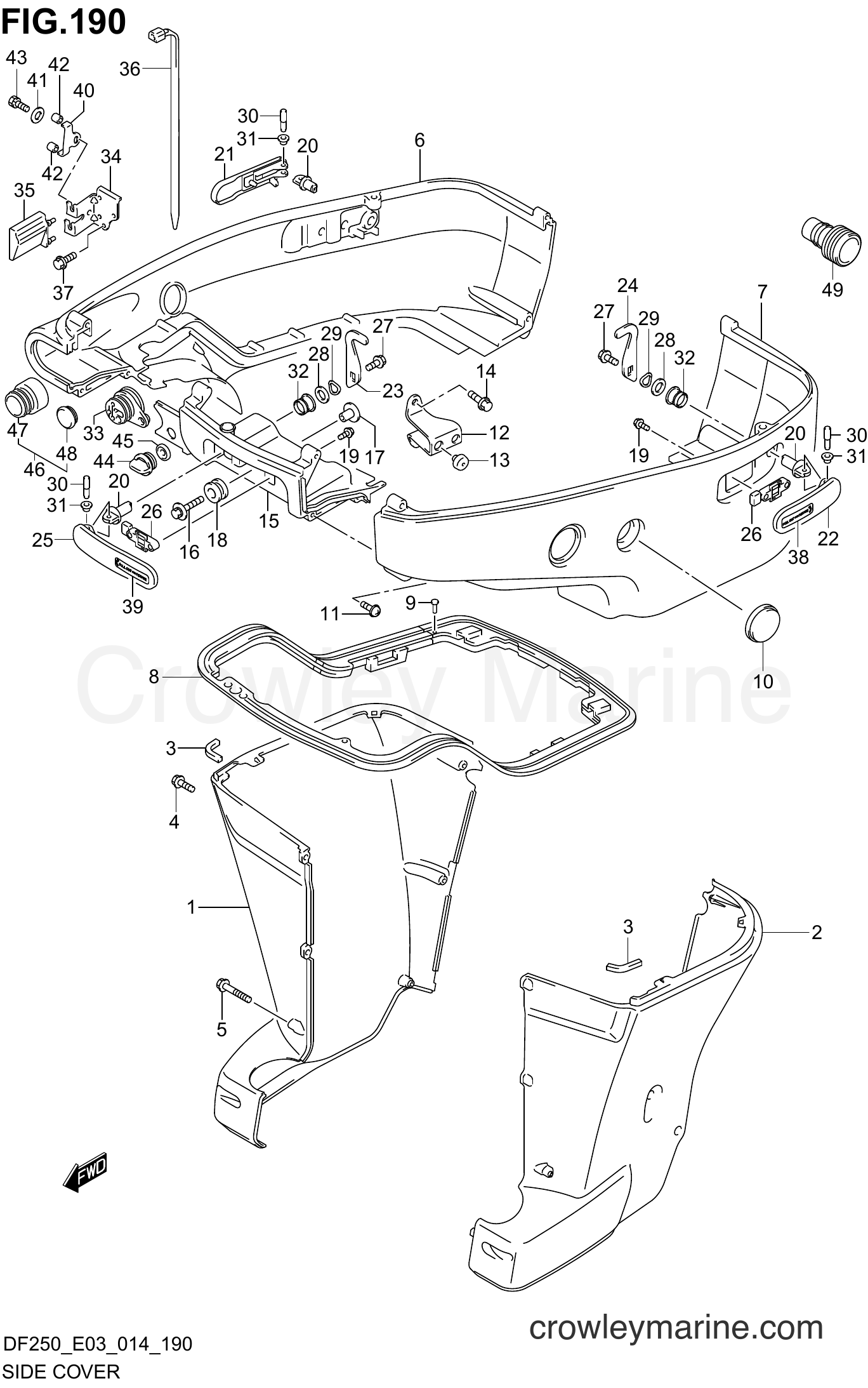 Suzuki Marine DF225 410001~ - SIDE COVER TRANSOM(X) (DF200Z E03)