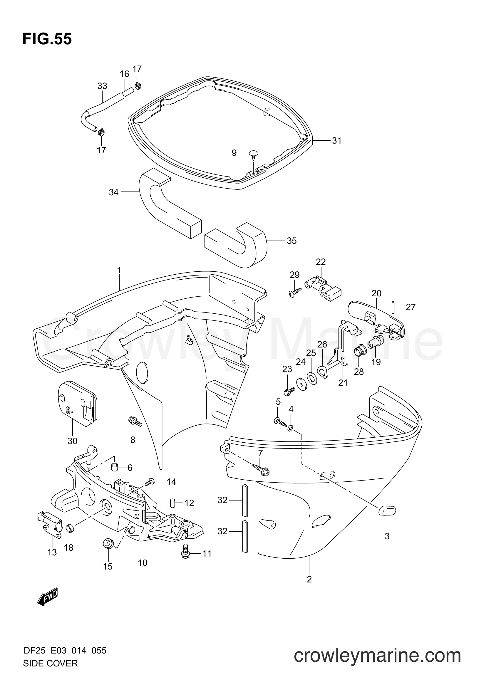 Suzuki Marine DF25 02503F-410001~ - SIDE COVER (DF25 E03)