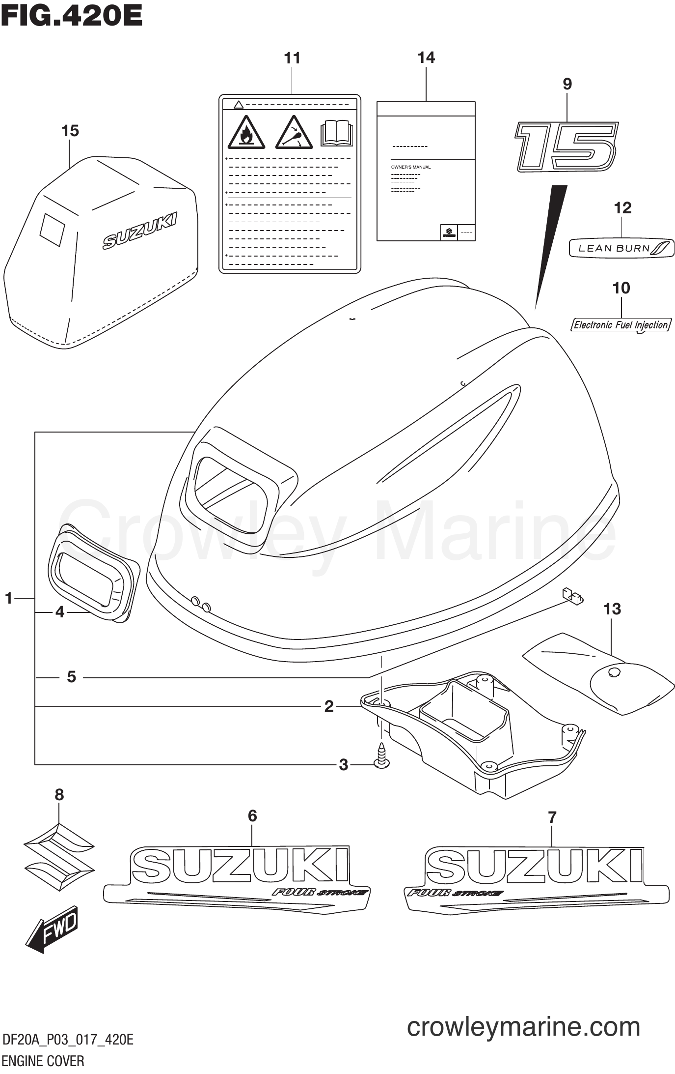 Suzuki Marine DF20ATH 710001~ - ENGINE COVER (DF15A P03)