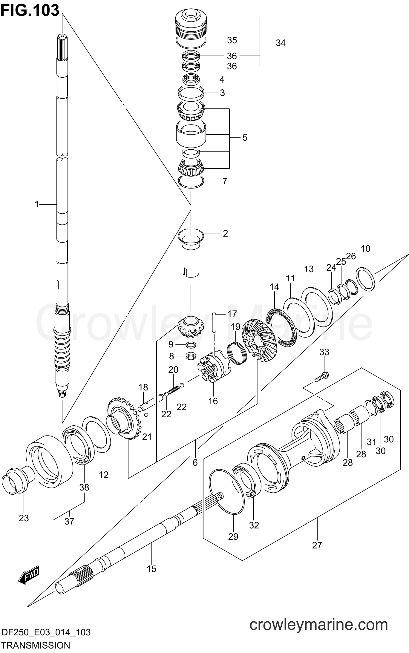 Suzuki Marine DF200 410001~ - TRANSMISSION (DF250Z E03)